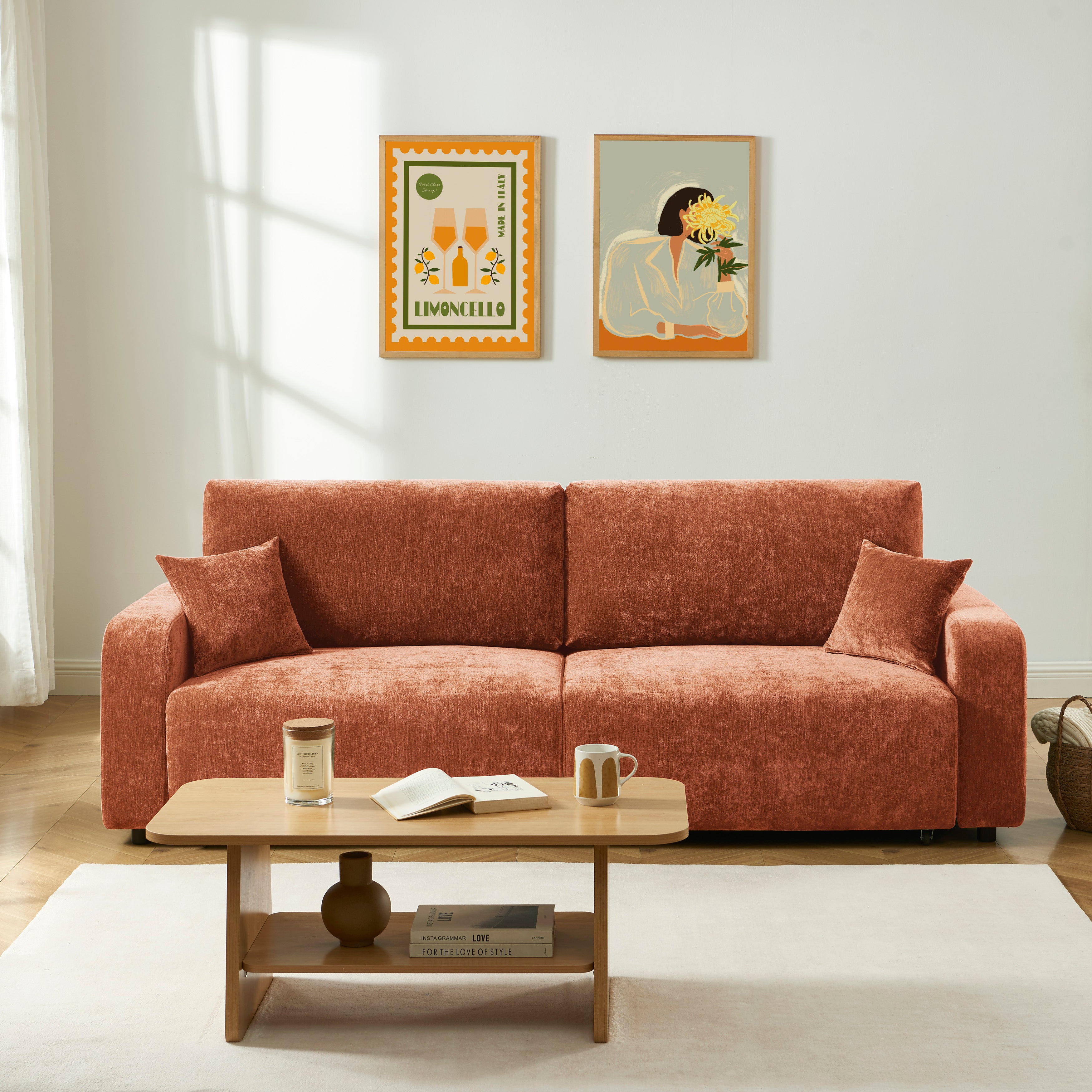 LIVIO 3-Seater Convertible Sofa – Terracotta