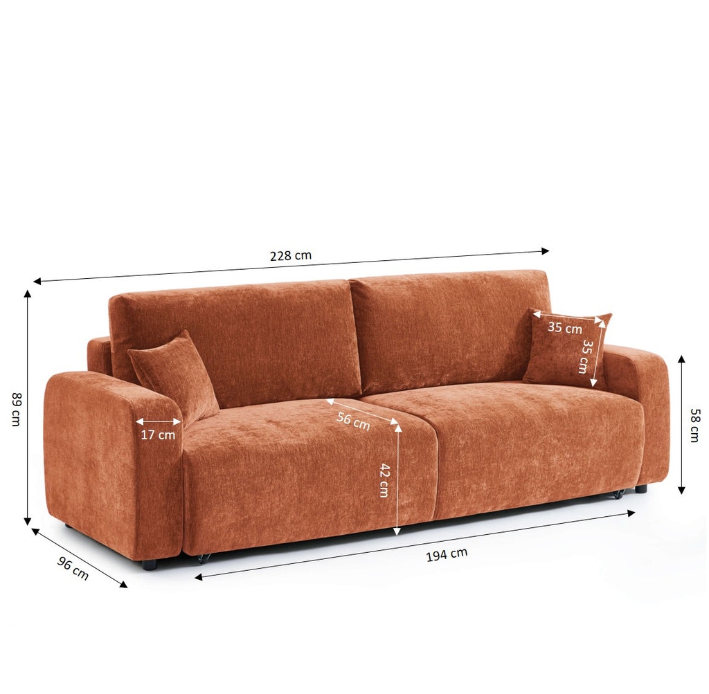LIVIO 3-Seater Convertible Sofa – Terracotta
