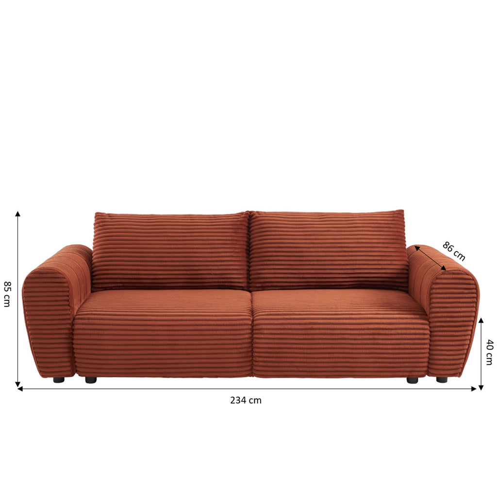 LOIC 3-Seater Convertible Sofa - Terracotta