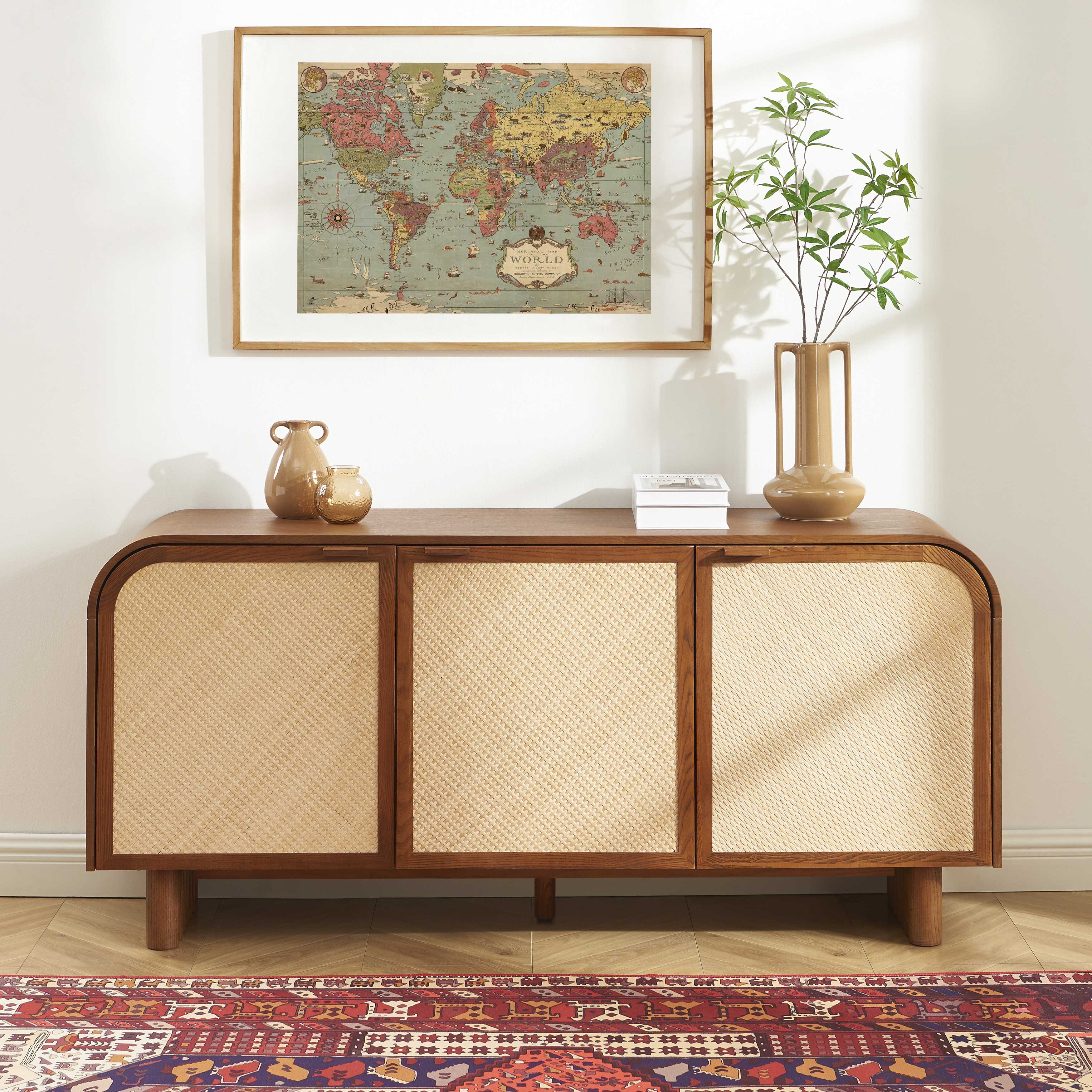 LUA Ash Veneer and Rattan Cane Highboard