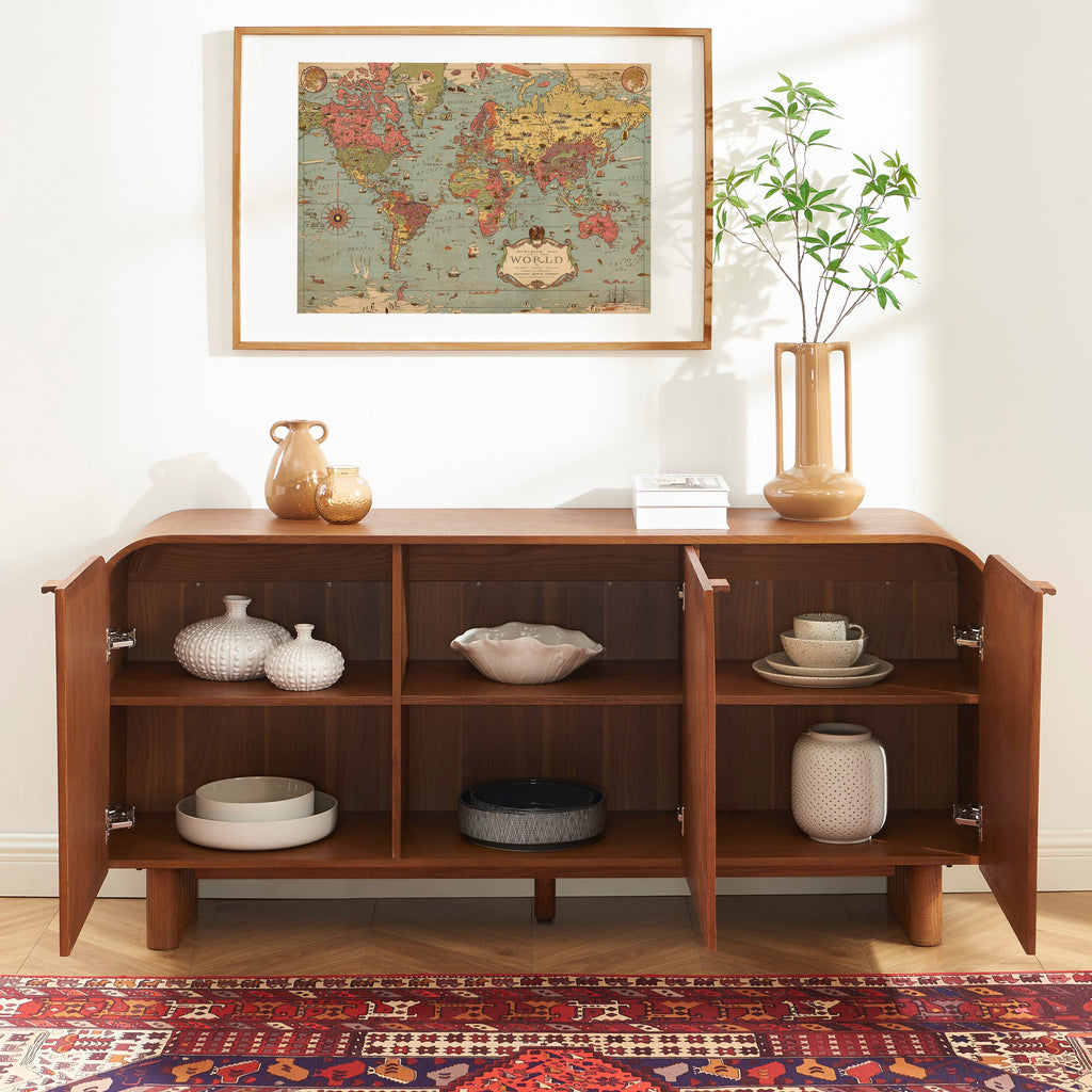 LUA Ash Veneer and Rattan Cane Highboard