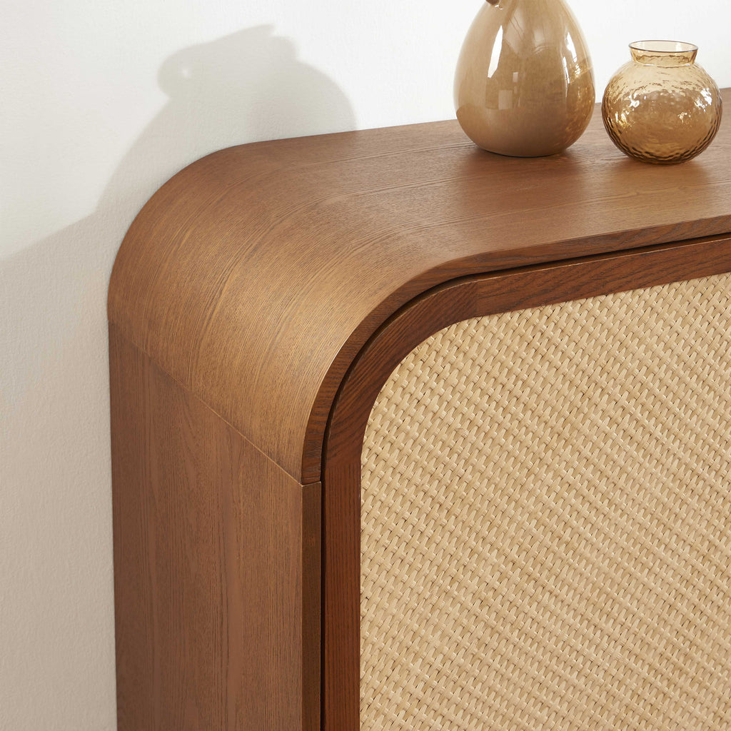 LUA Ash Veneer and Rattan Cane Highboard