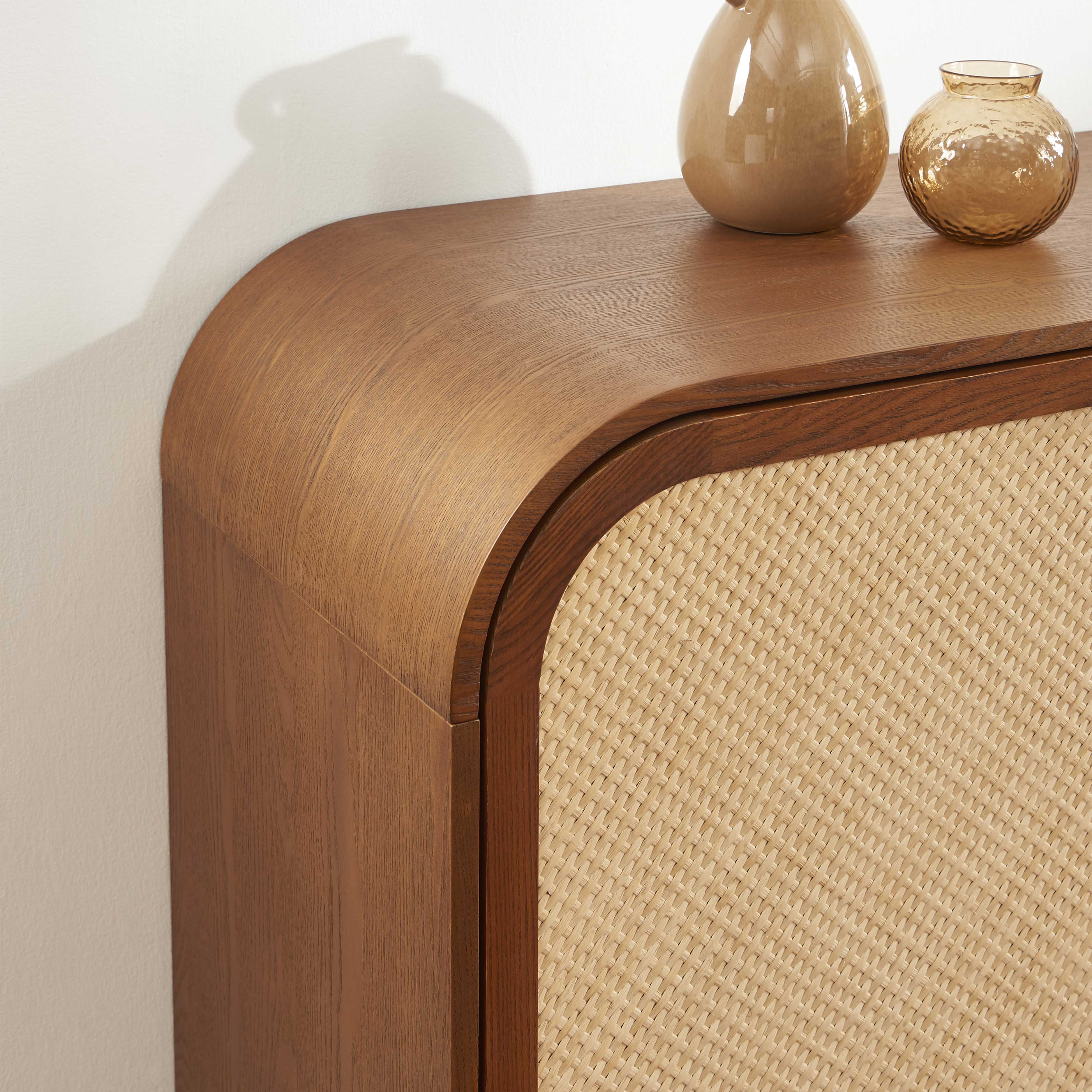 LUA Ash Veneer and Rattan Cane Highboard
