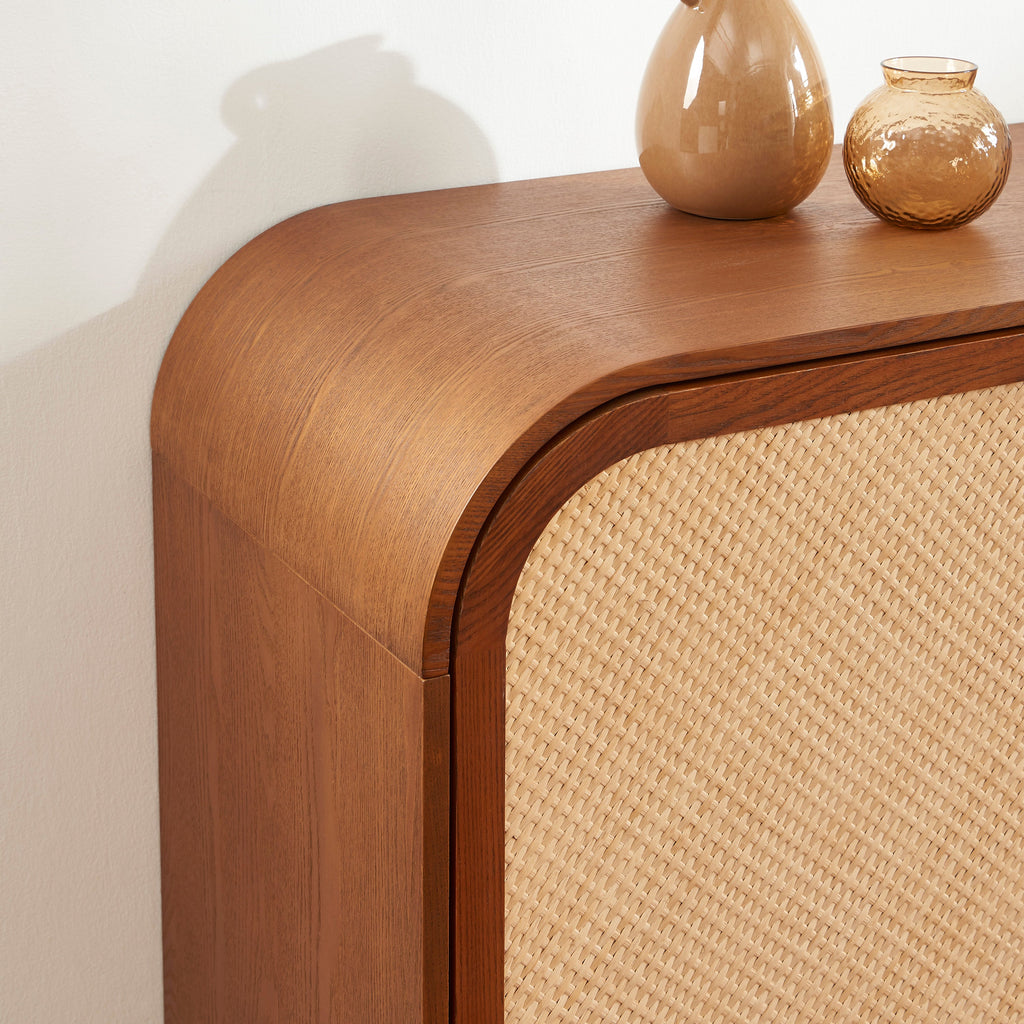 LUA Ash Veneer and Rattan Cane Highboard