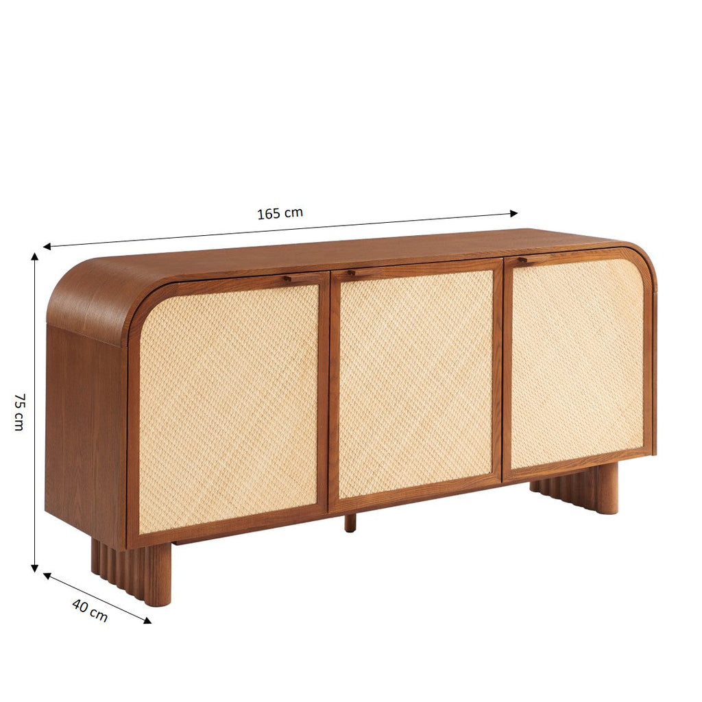 LUA Ash Veneer and Rattan Cane Highboard