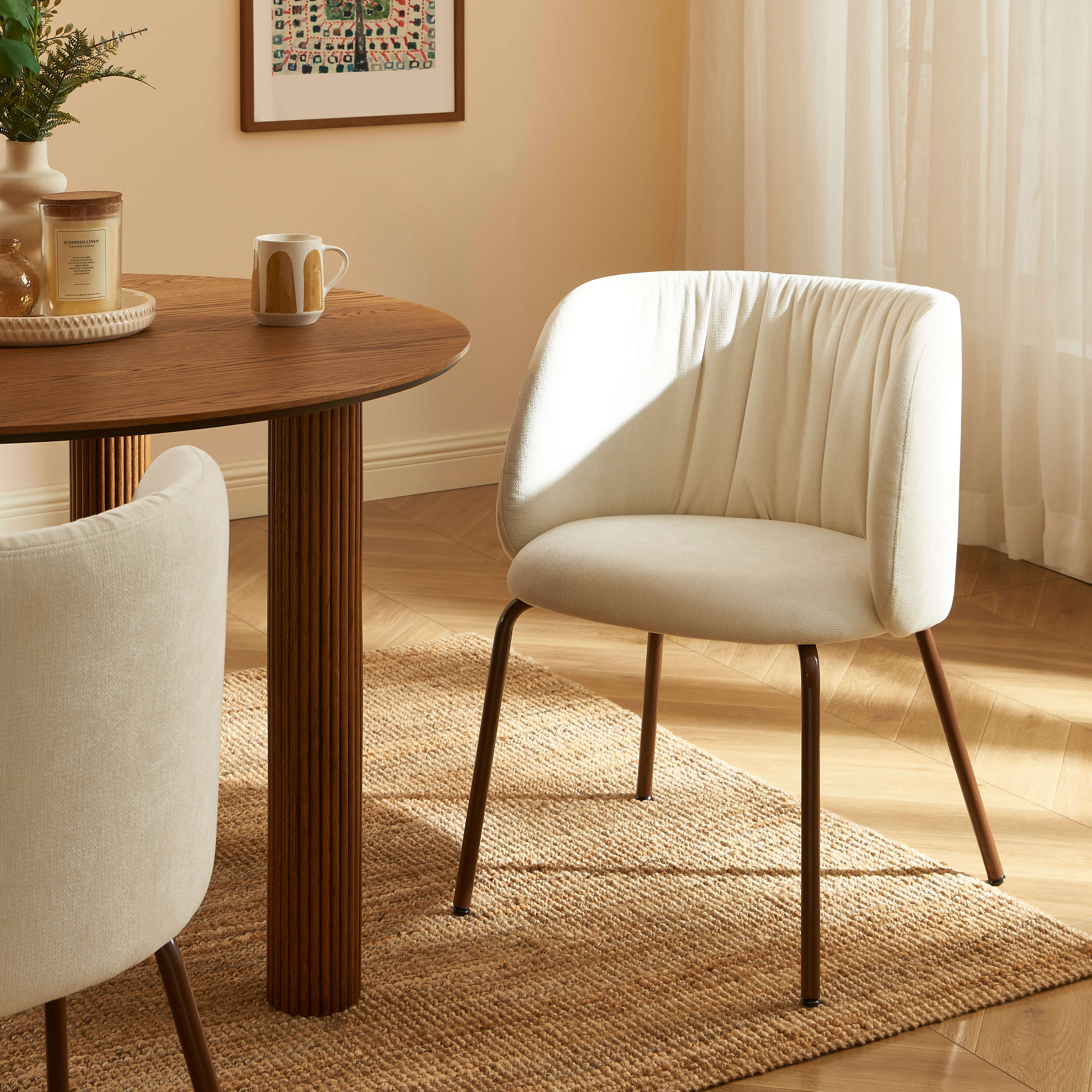 LUISA Dining Chair Chenille - White