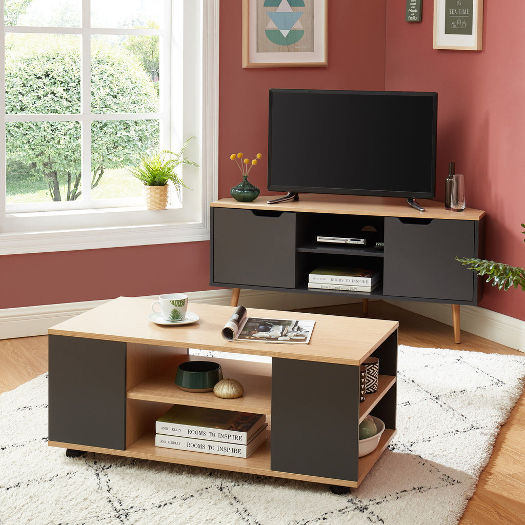 LYNA Corner TV Stand with Open Shelving