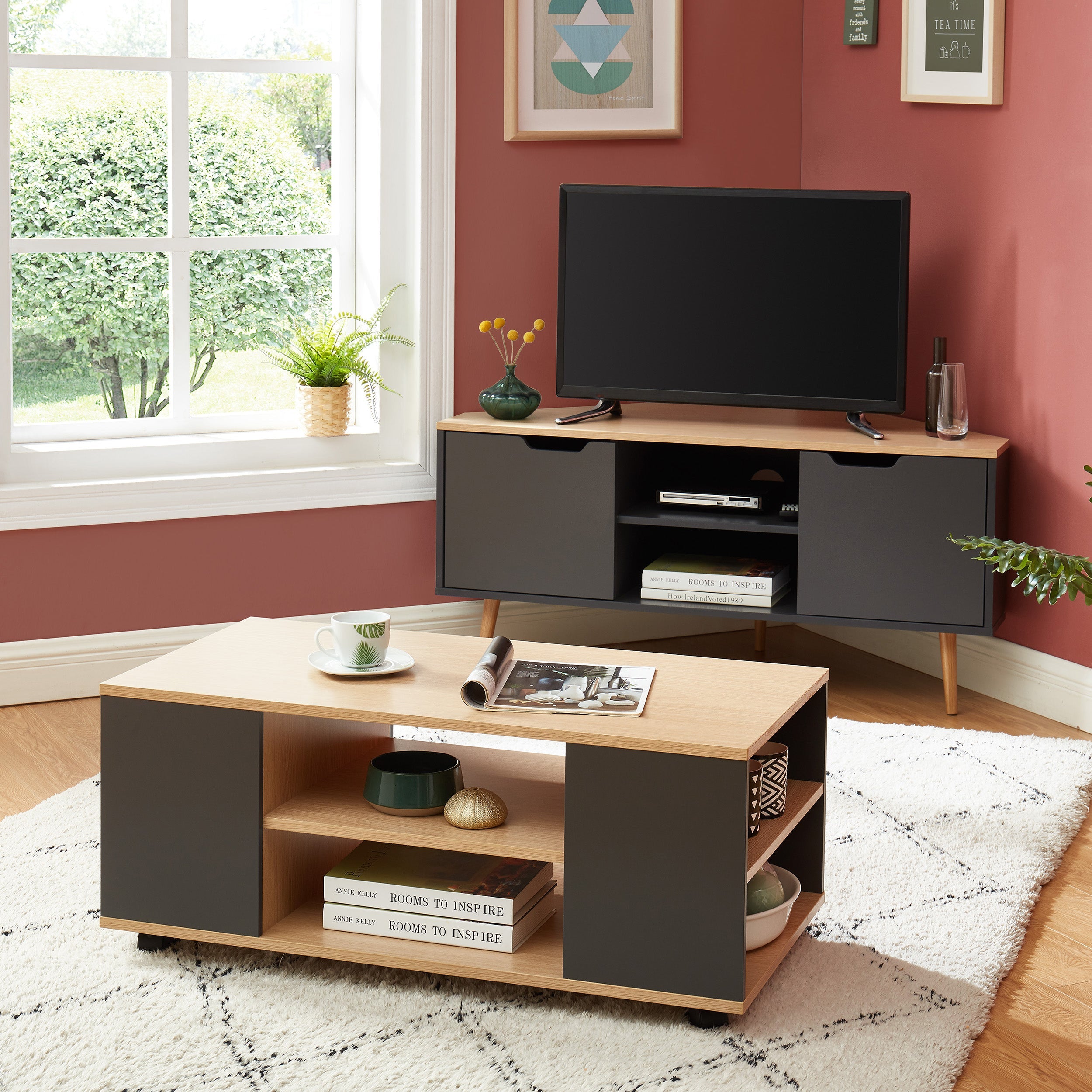 LYNA Corner TV Stand with Open Shelving