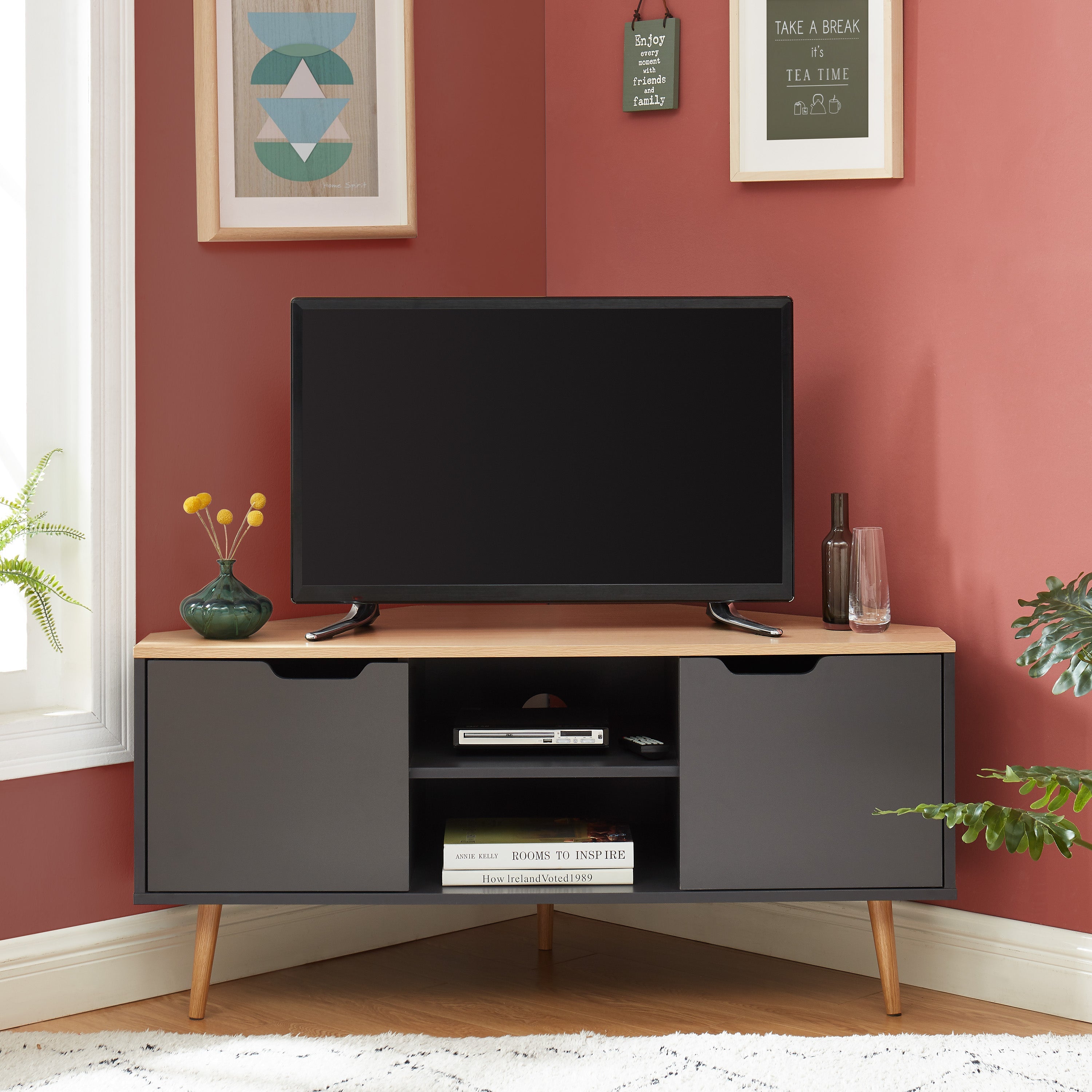 LYNA Corner TV Stand with Open Shelving