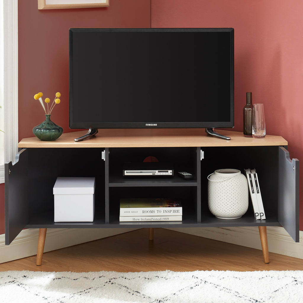 LYNA Corner TV Stand with Open Shelving