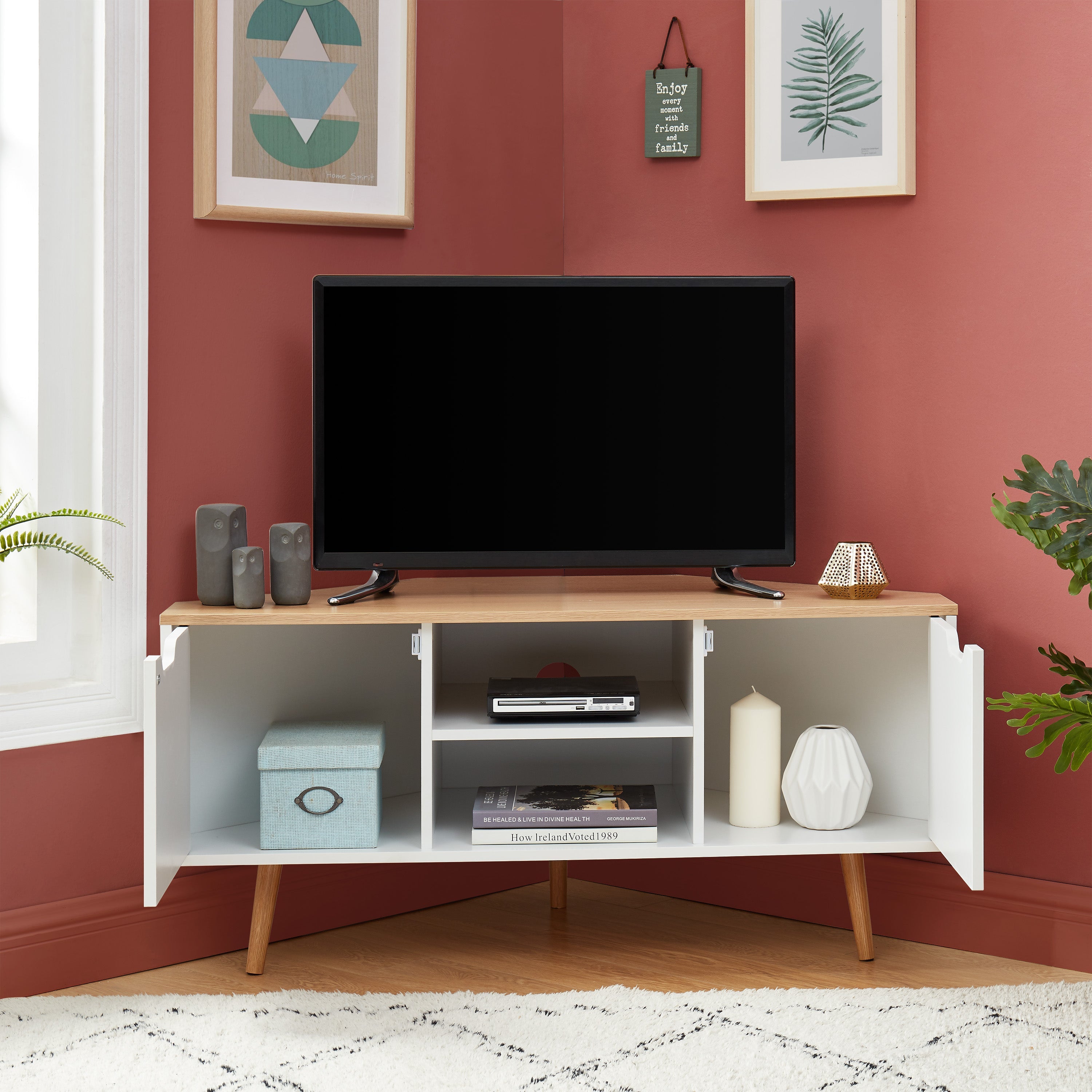 LYNA Corner TV Stand with Open Shelving