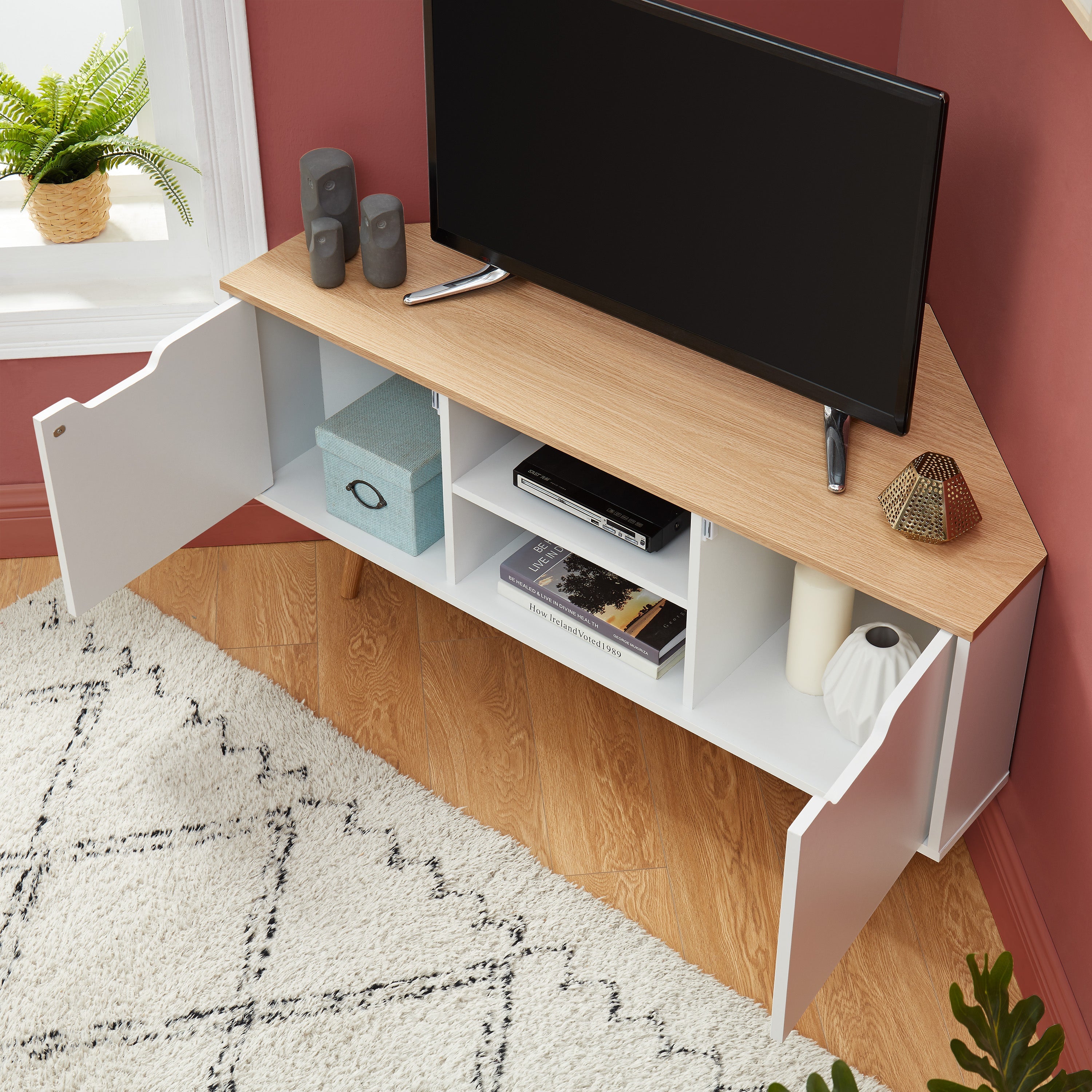 LYNA Corner TV Stand with Open Shelving