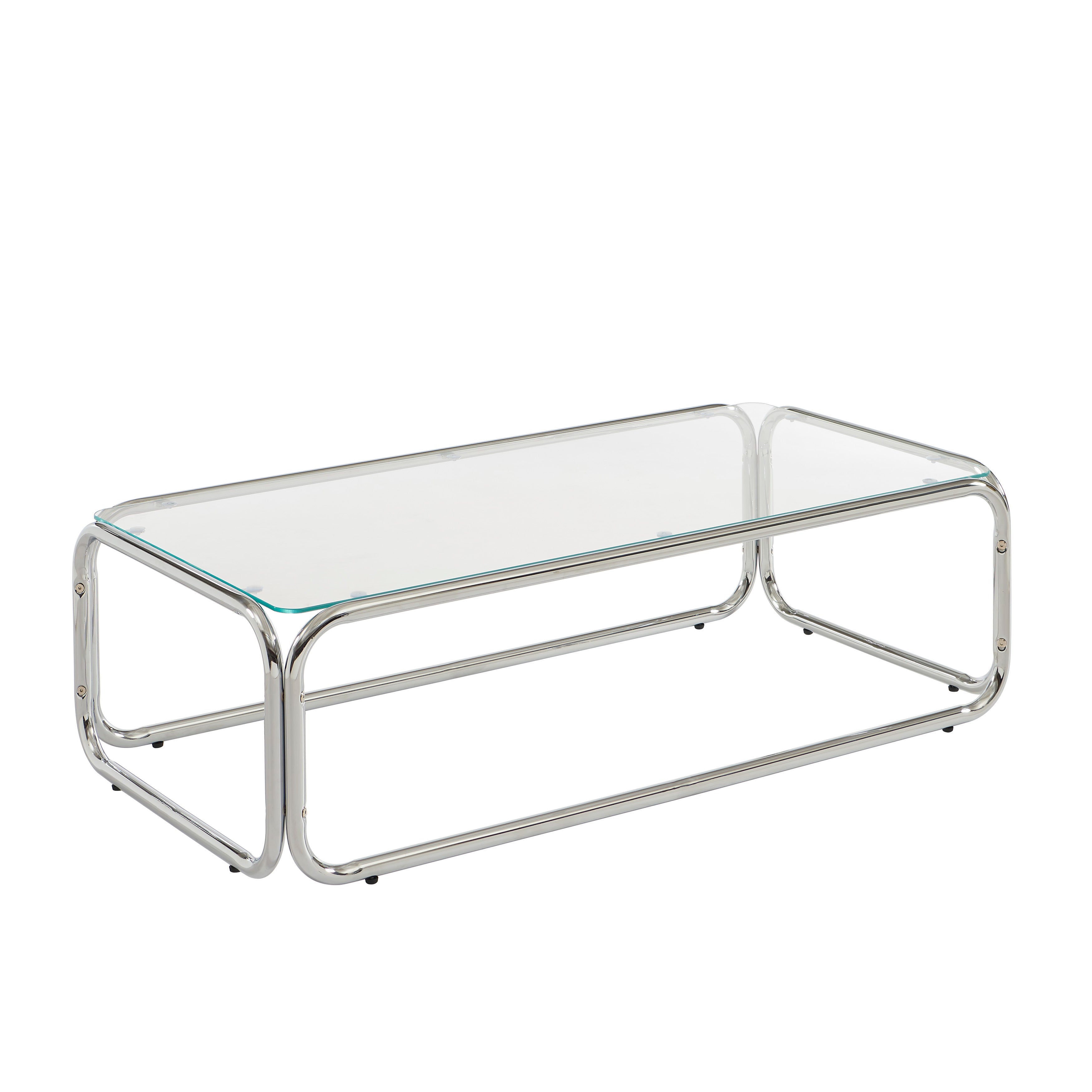 MAGGY Walnut Veneer and Chrome Coffee Table