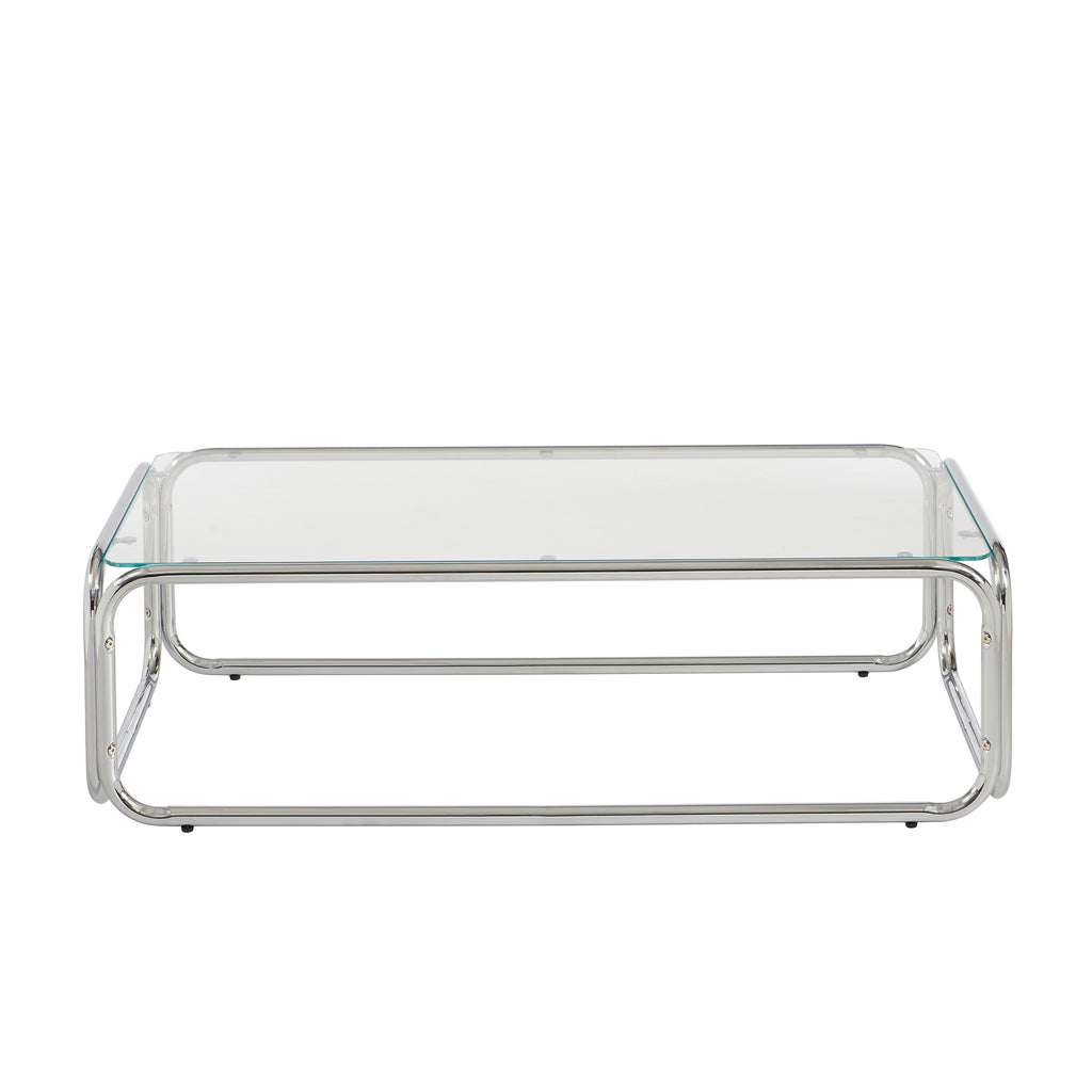 MAGGY Walnut Veneer and Chrome Coffee Table – White
