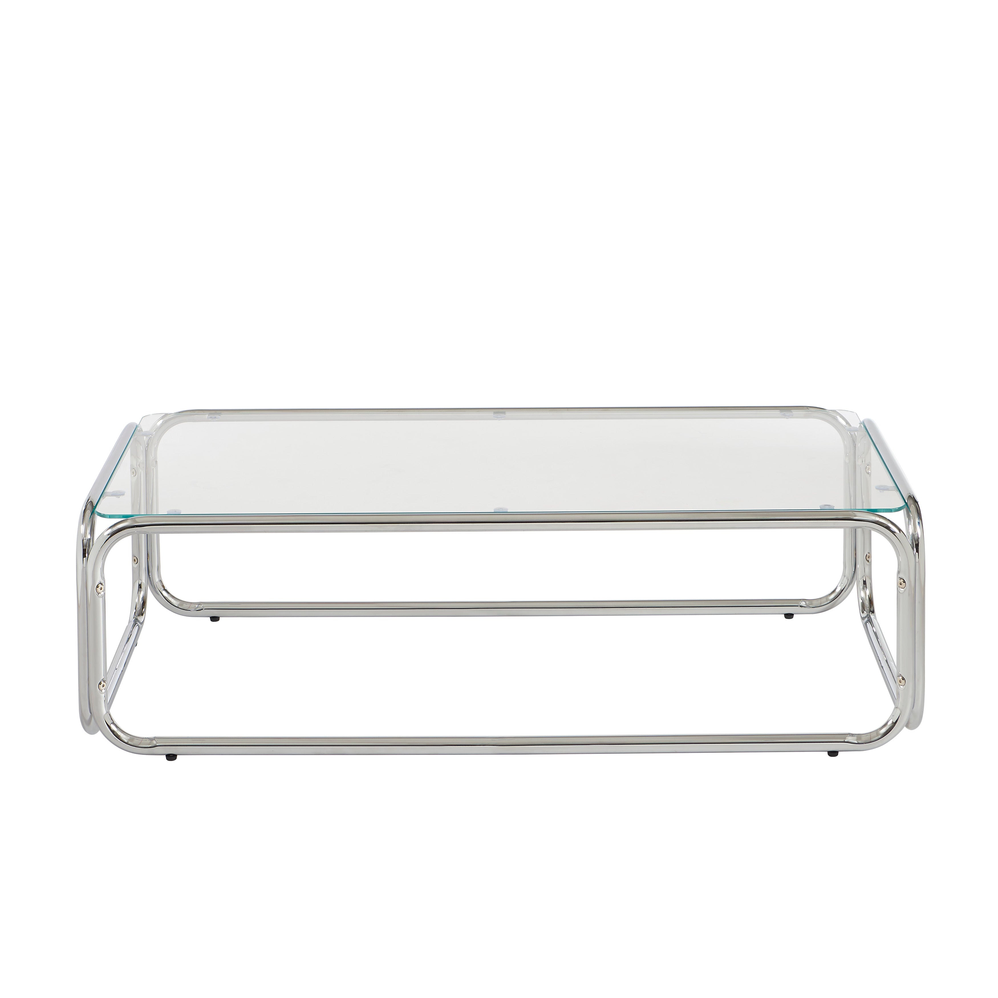 MAGGY Walnut Veneer and Chrome Coffee Table – White