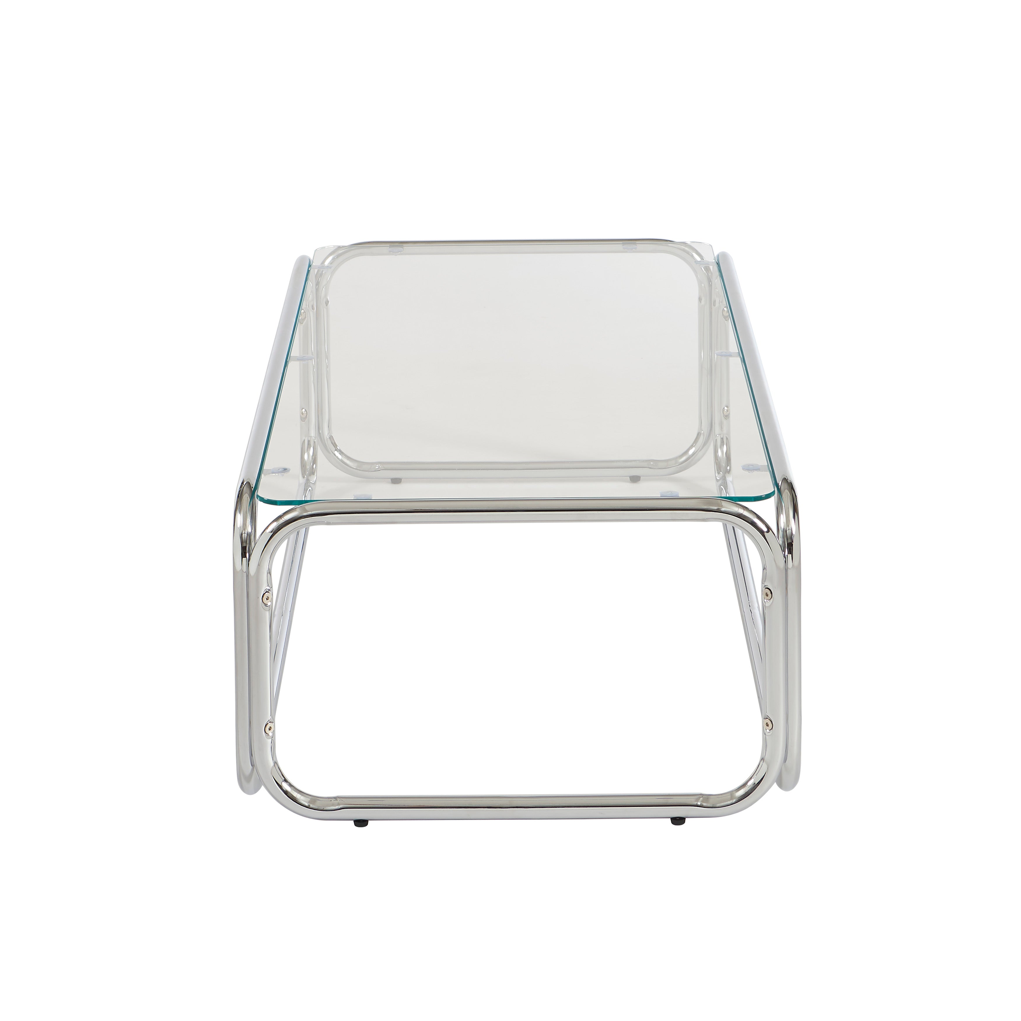 MAGGY Walnut Veneer and Chrome Coffee Table – White
