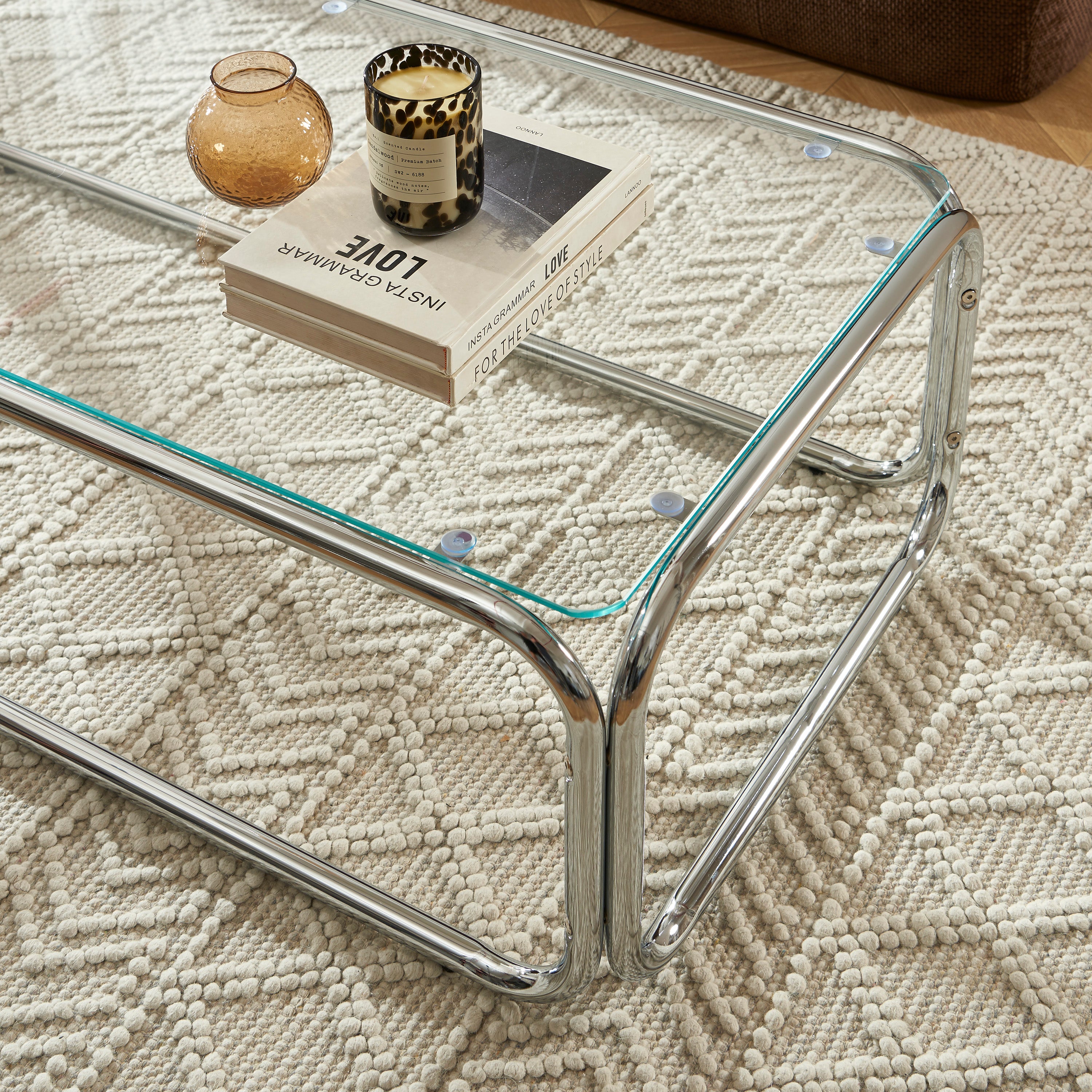 MAGGY Walnut Veneer and Chrome Coffee Table – White