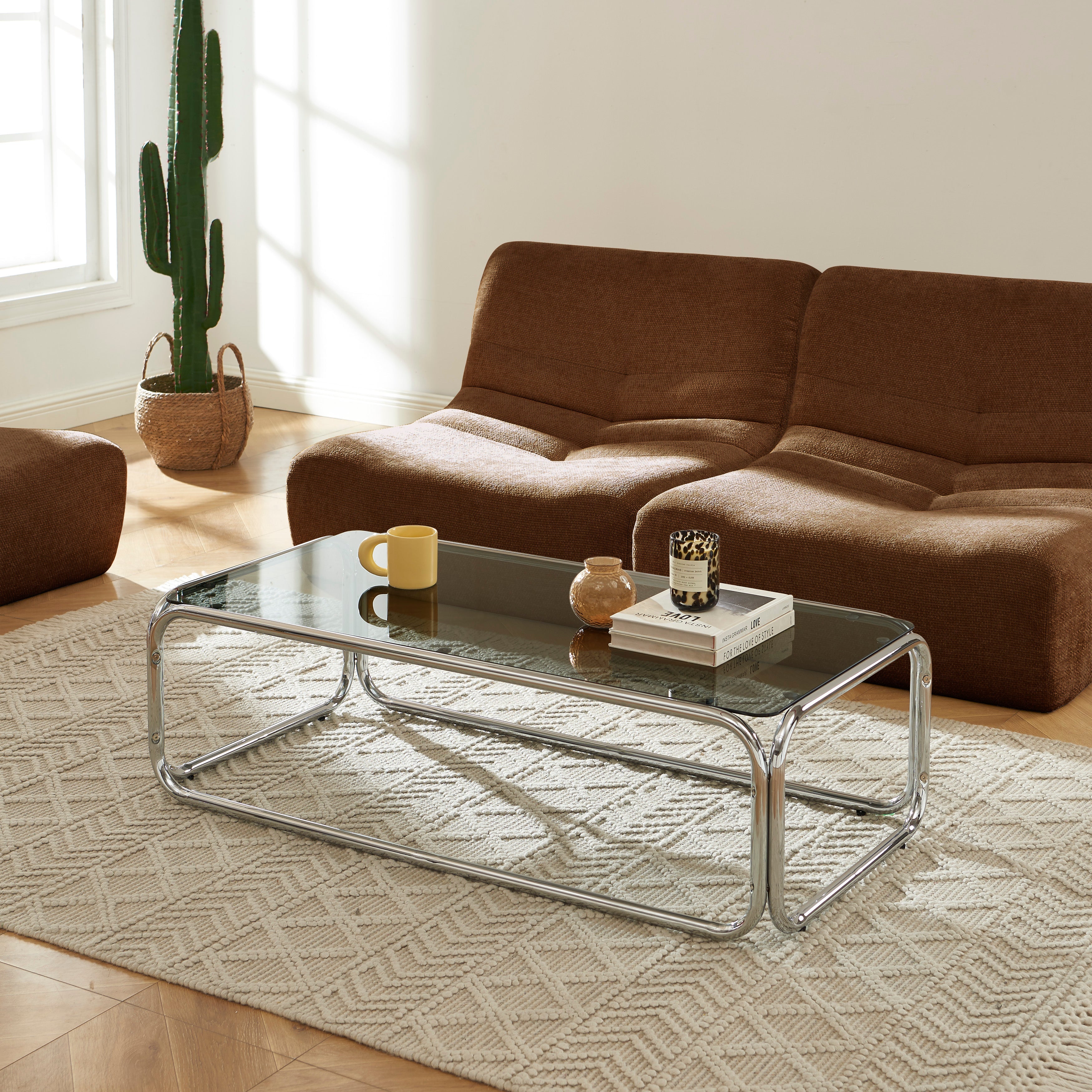 MAGGY Walnut Veneer and Chrome Coffee Table – Black