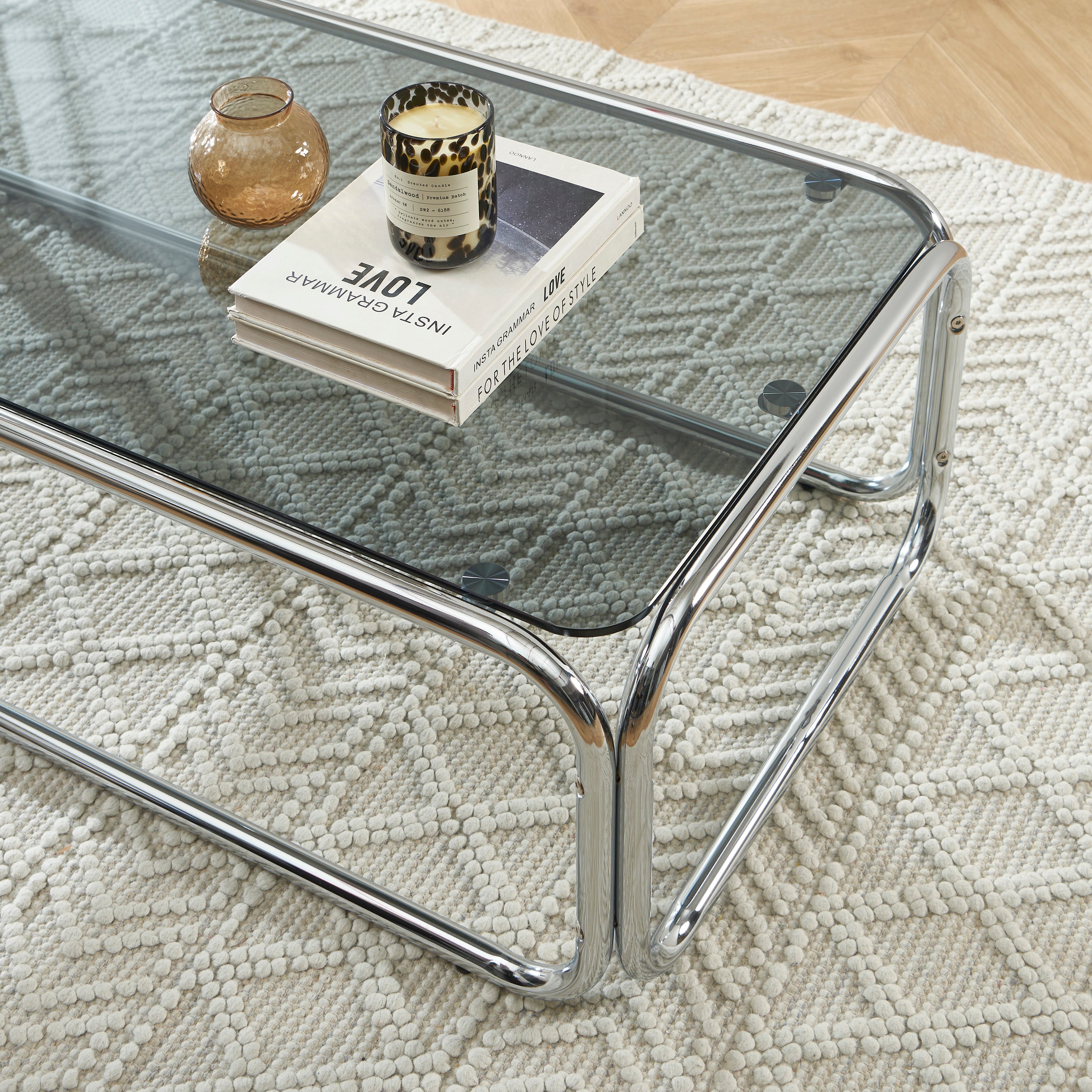 MAGGY Walnut Veneer and Chrome Coffee Table – Black