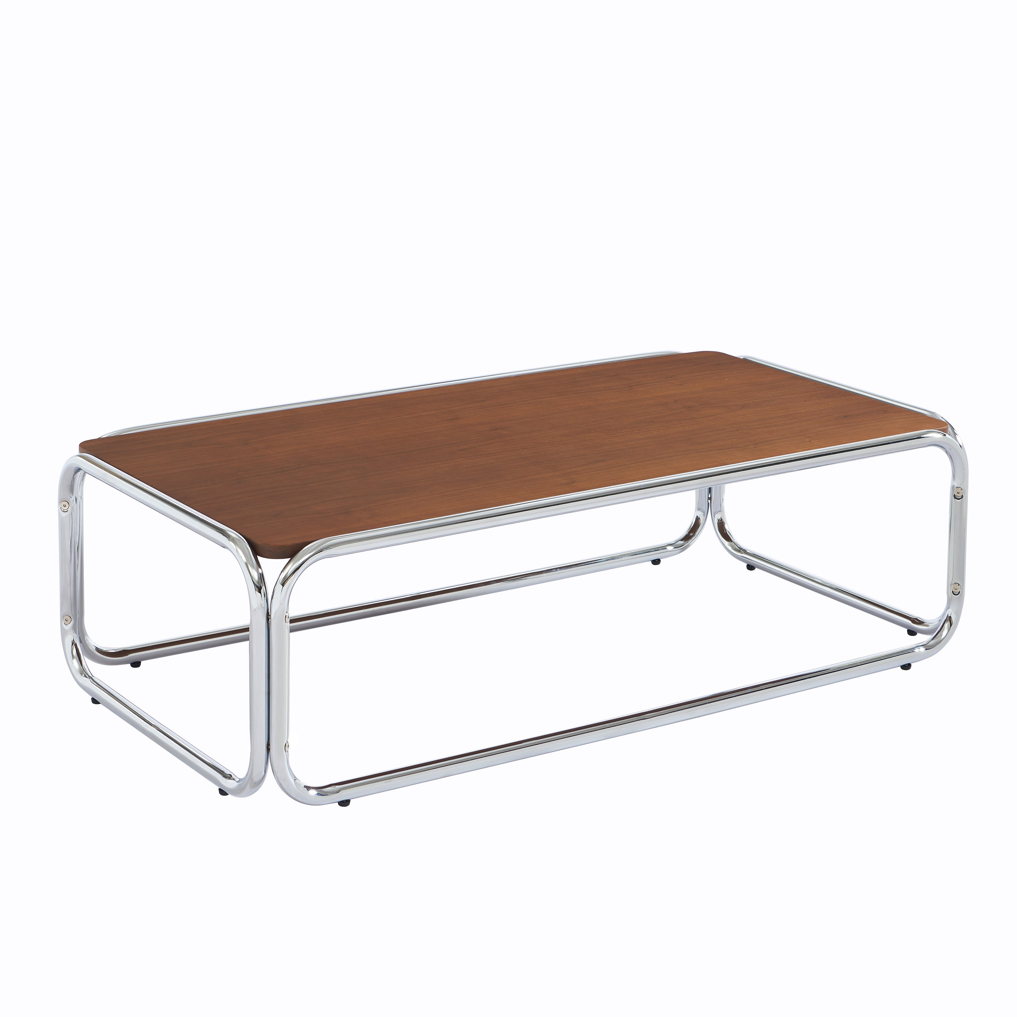MAGGY Walnut Veneer and Chrome Coffee Table – Walnut