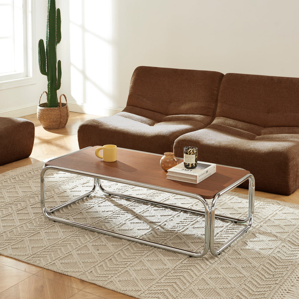 MAGGY Walnut Veneer and Chrome Coffee Table – Walnut