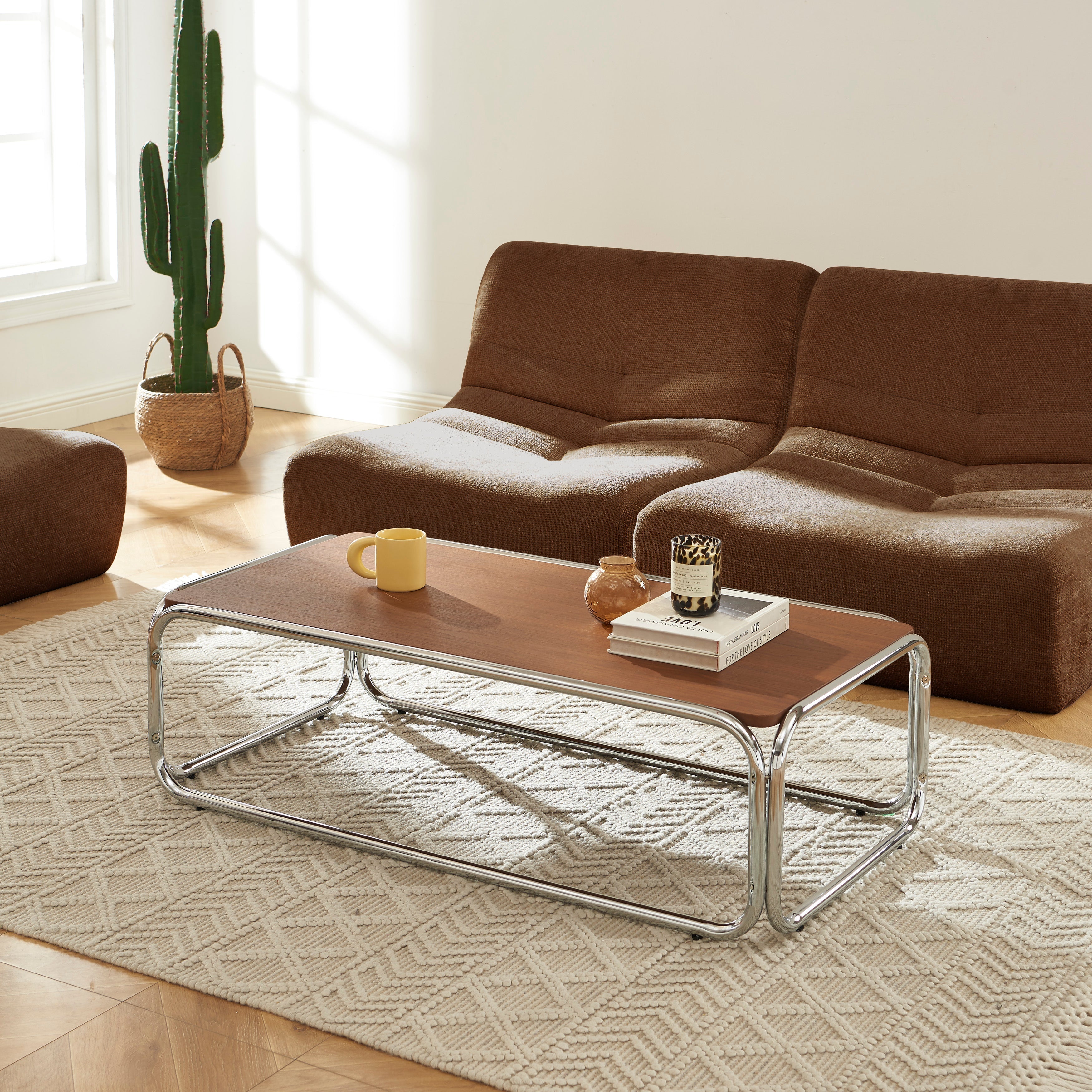 MAGGY Walnut Veneer and Chrome Coffee Table – Walnut