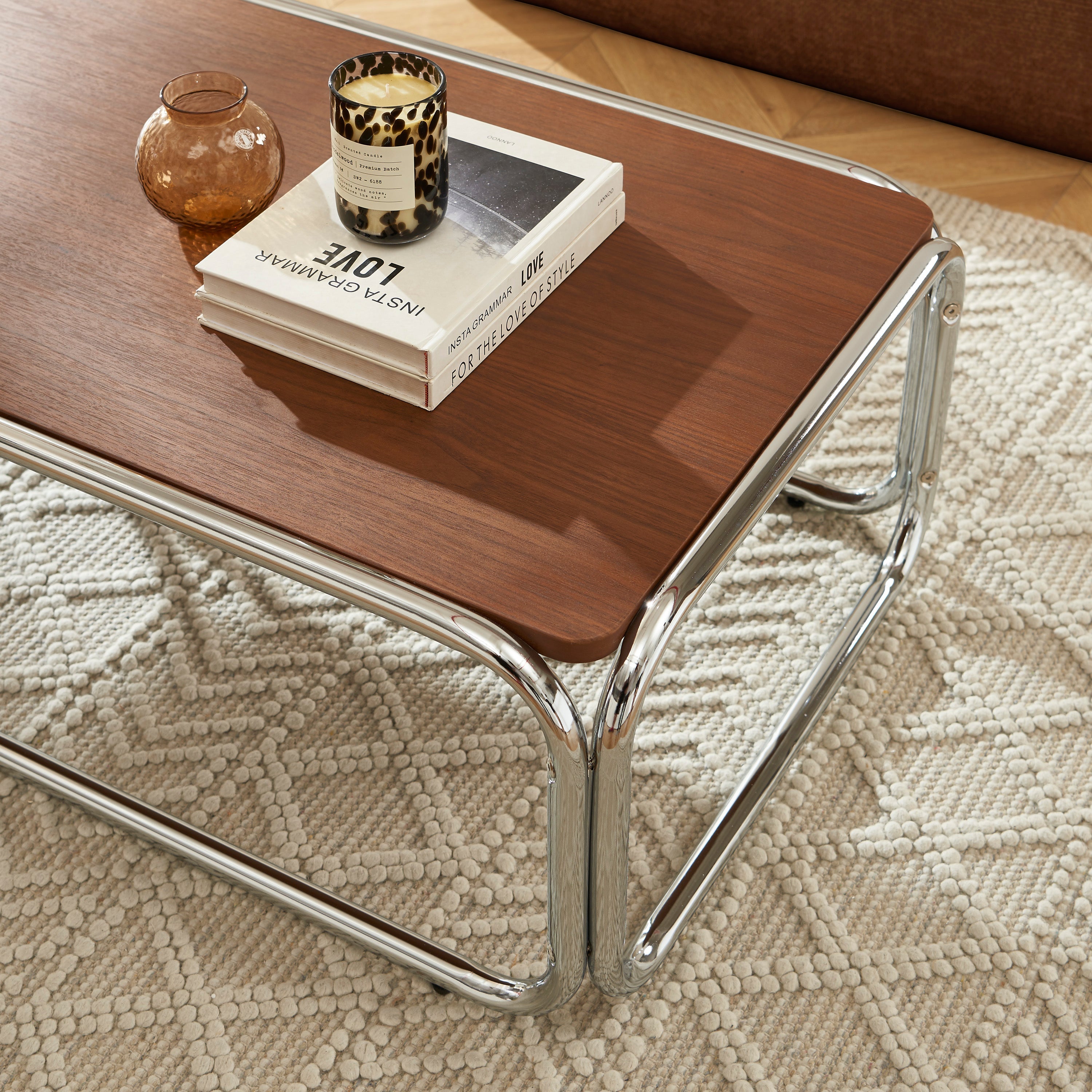 MAGGY Walnut Veneer and Chrome Coffee Table – Walnut