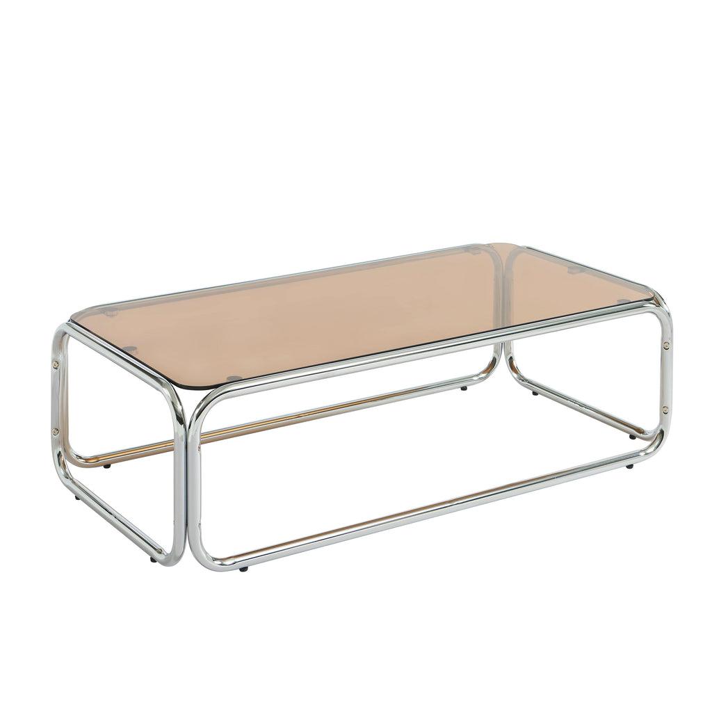 MAGGY Walnut Veneer and Chrome Coffee Table