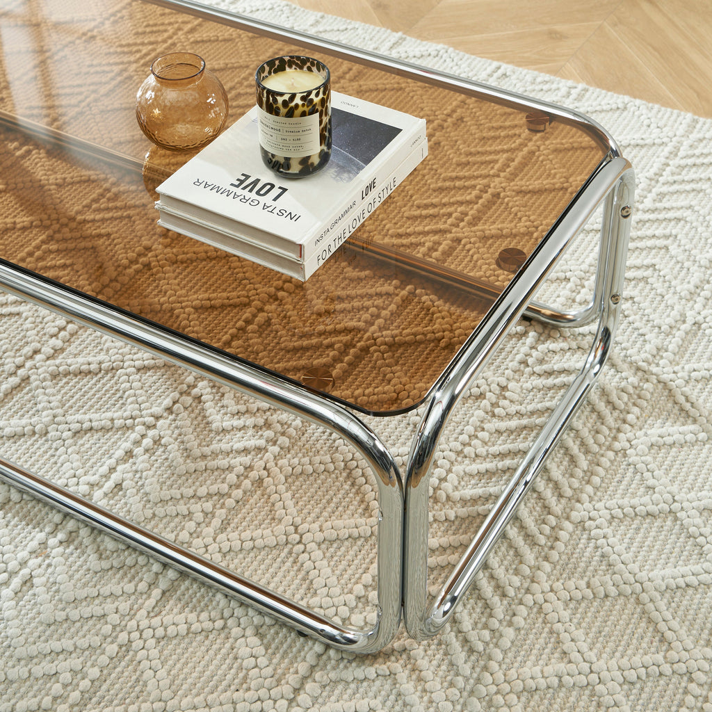 MAGGY Walnut Veneer and Chrome Coffee Table – Orange