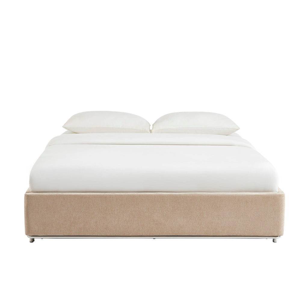 MAGGY Upholstered Storage Bed with Slatted Base – Beige