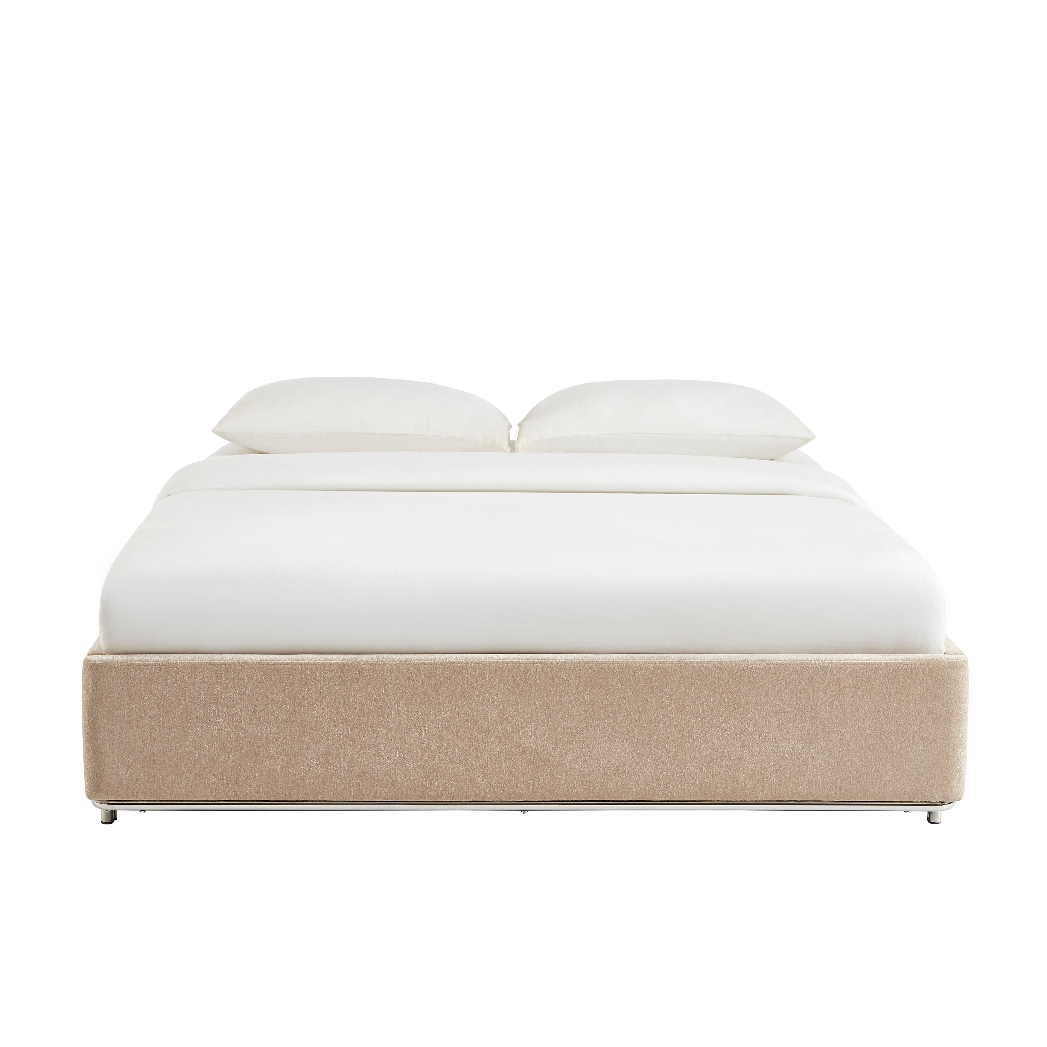 MAGGY Upholstered Storage Bed with Slatted Base – Beige