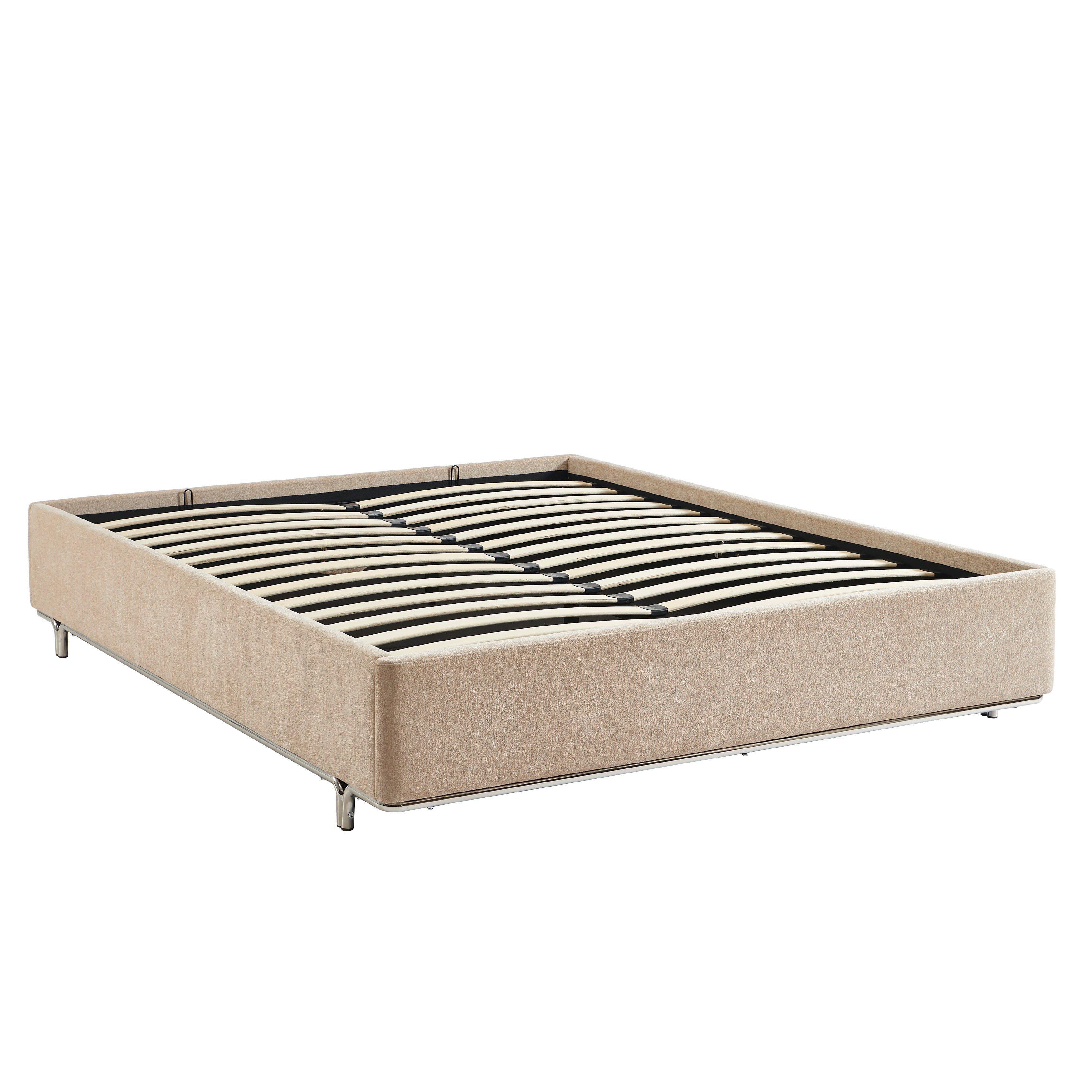 MAGGY Upholstered Storage Bed with Slatted Base – Beige