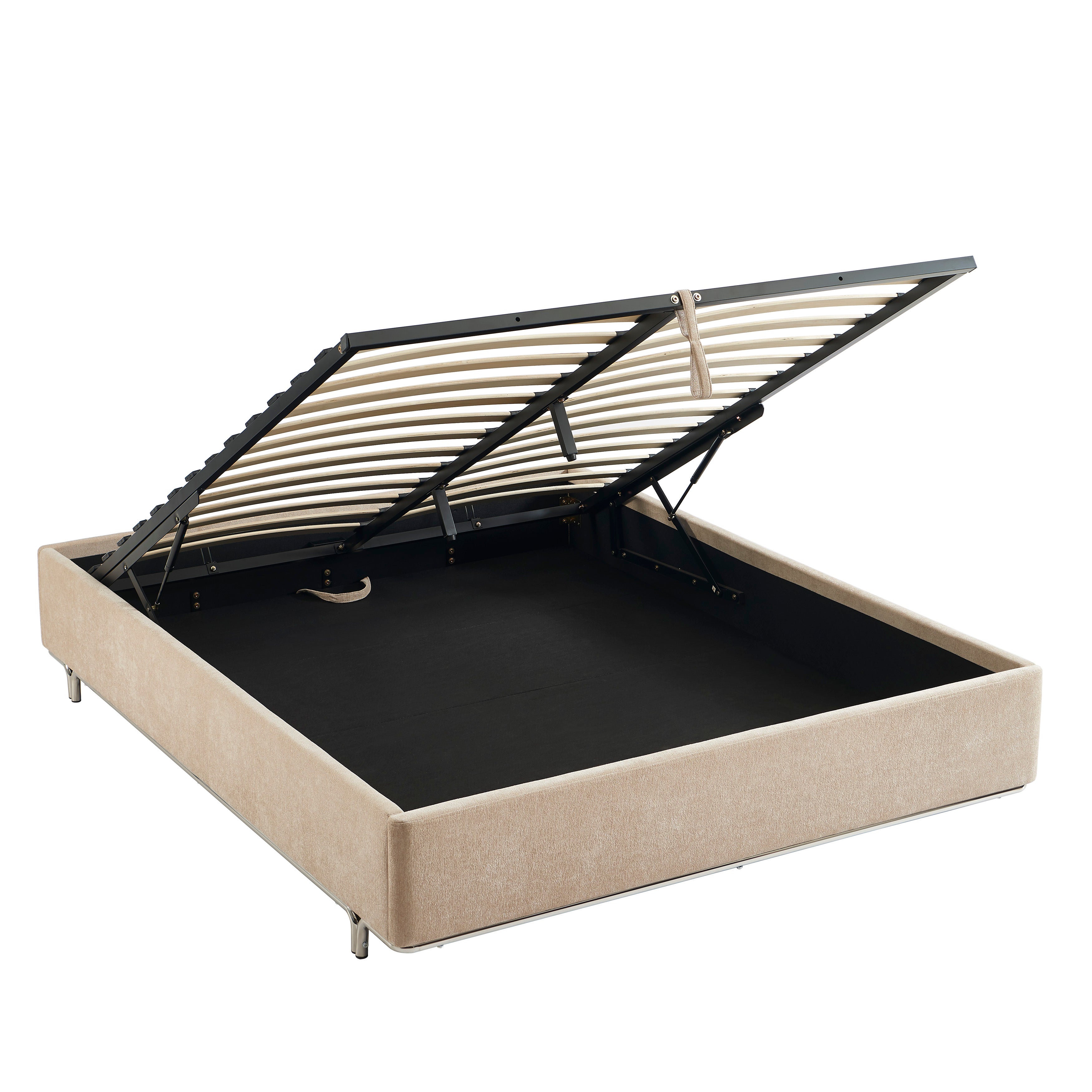 MAGGY Upholstered Storage Bed with Slatted Base – Beige
