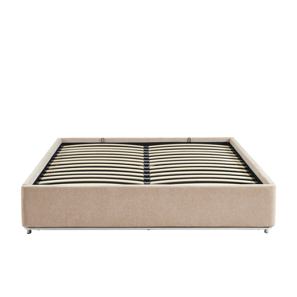 MAGGY Upholstered Storage Bed with Slatted Base – Beige