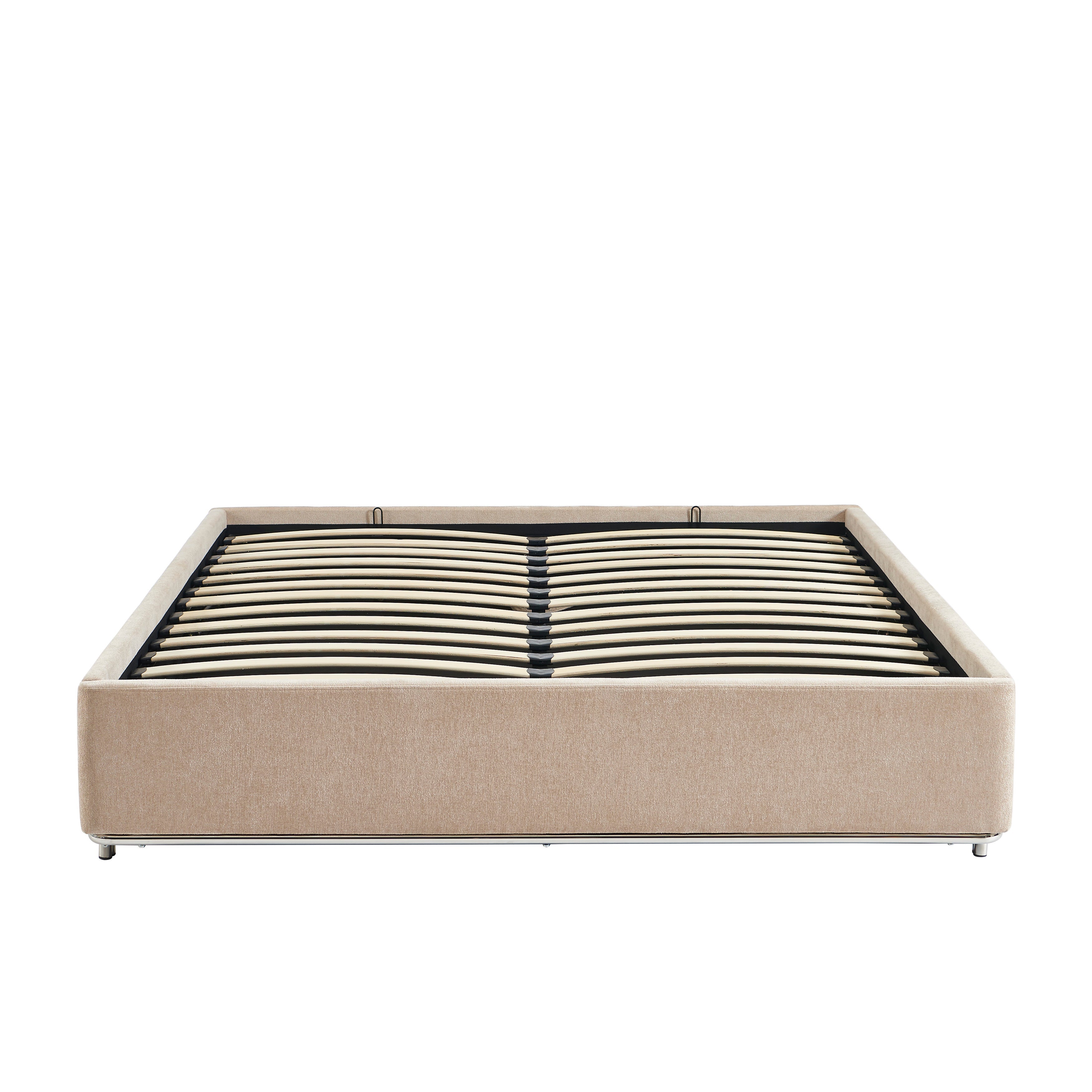 MAGGY Upholstered Storage Bed with Slatted Base – Beige