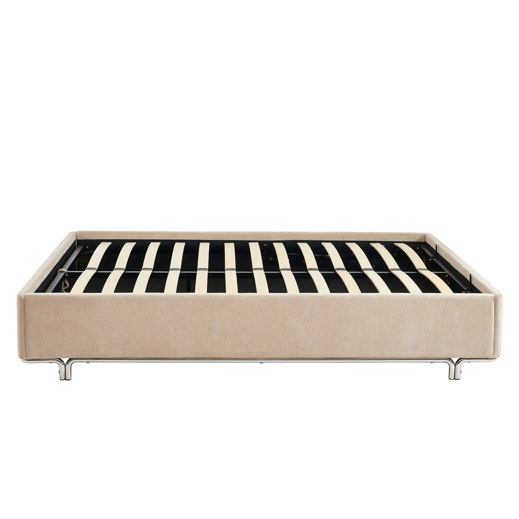 MAGGY Upholstered Storage Bed with Slatted Base – Beige