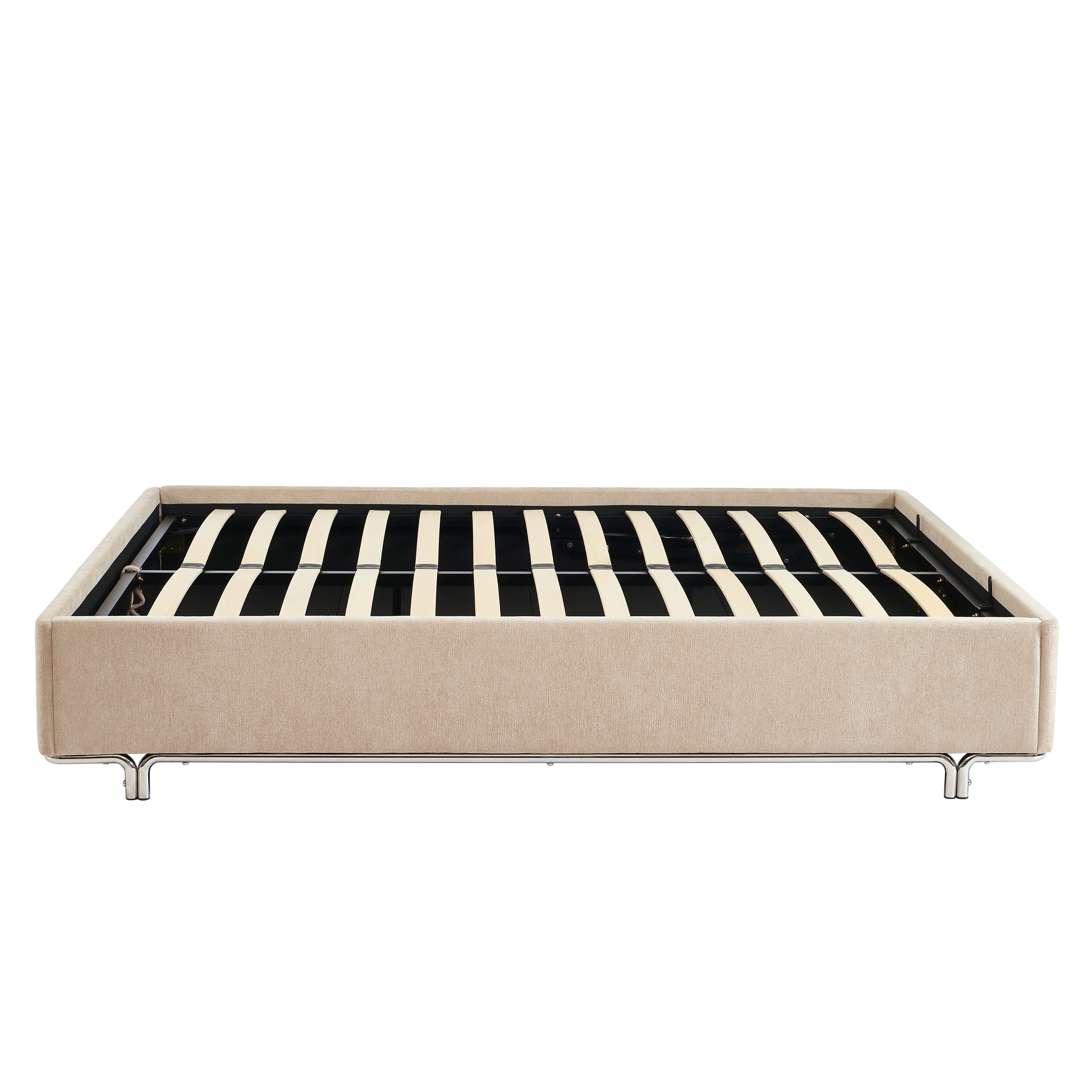 MAGGY Upholstered Storage Bed with Slatted Base – Beige