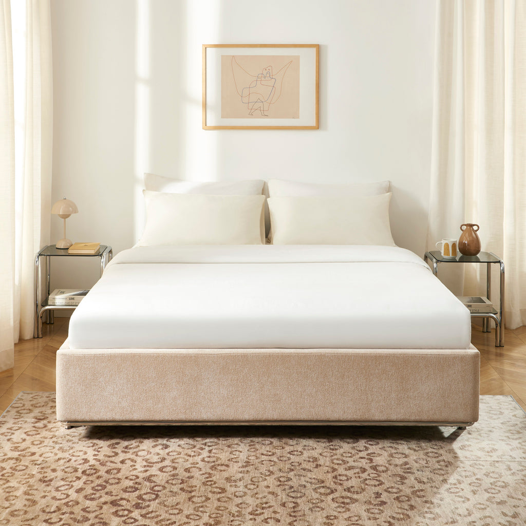 MAGGY Upholstered Storage Bed with Slatted Base – Beige