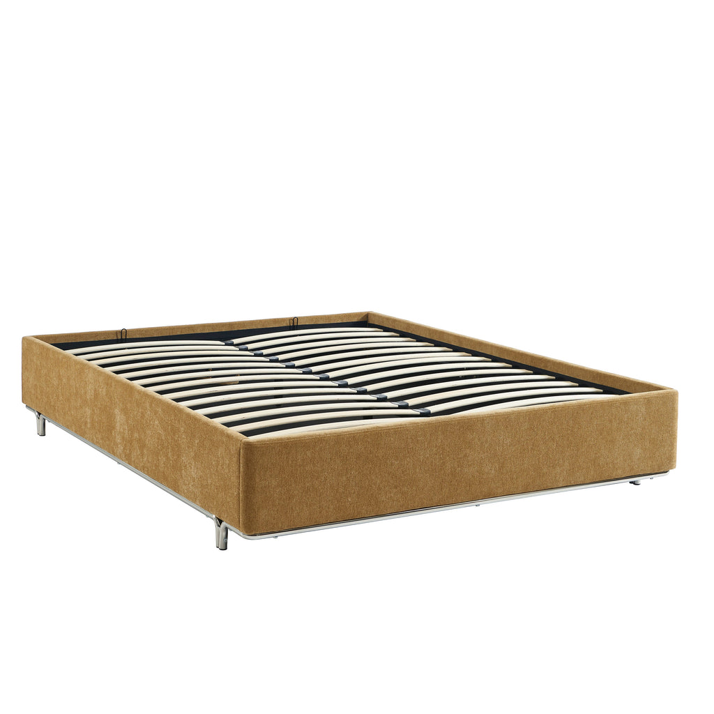 MAGGY Upholstered Storage Bed with Slatted Base – Brown
