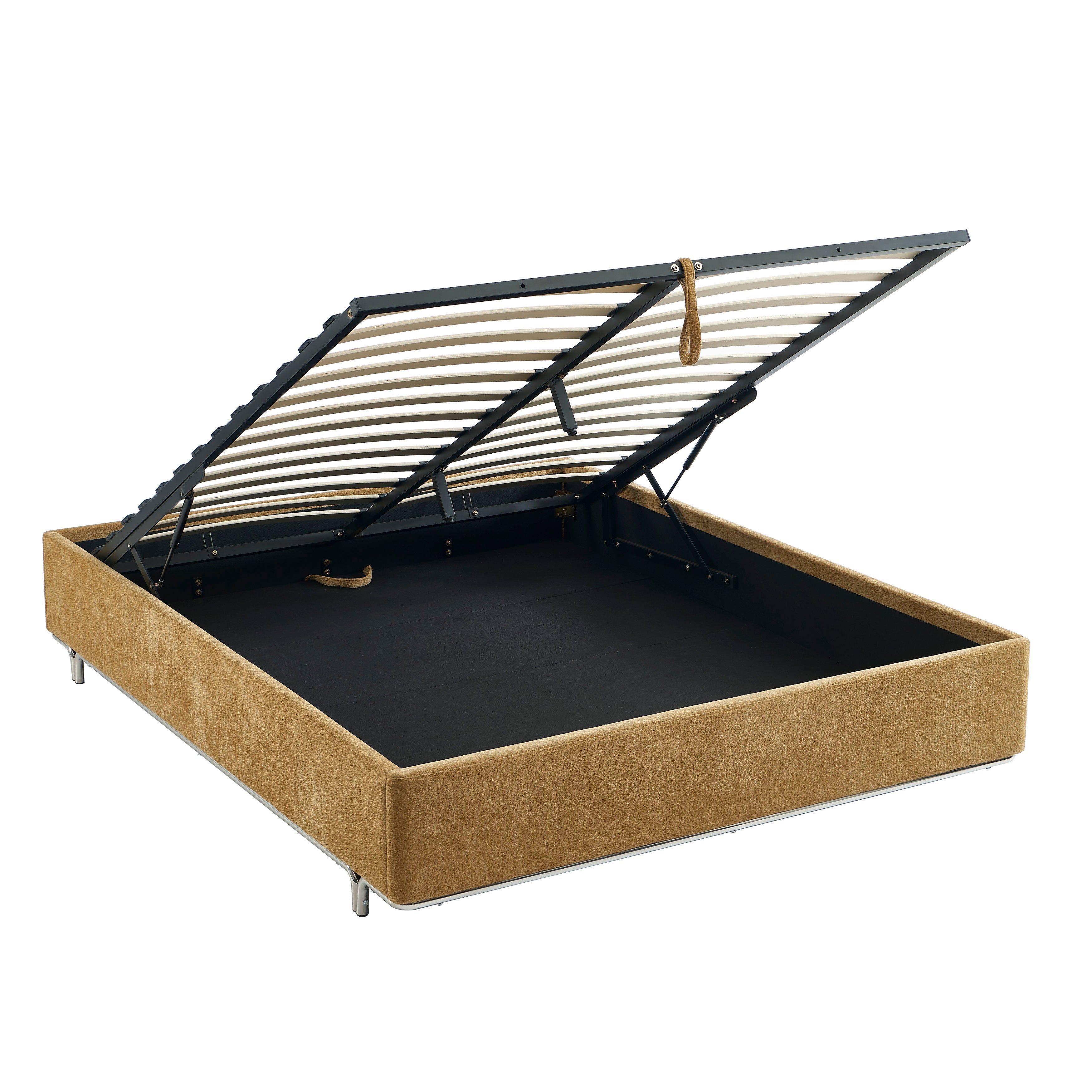 MAGGY Upholstered Storage Bed with Slatted Base – Brown