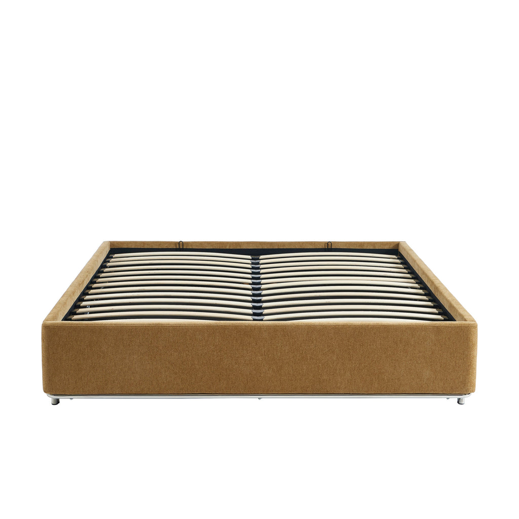 MAGGY Upholstered Storage Bed with Slatted Base – Brown