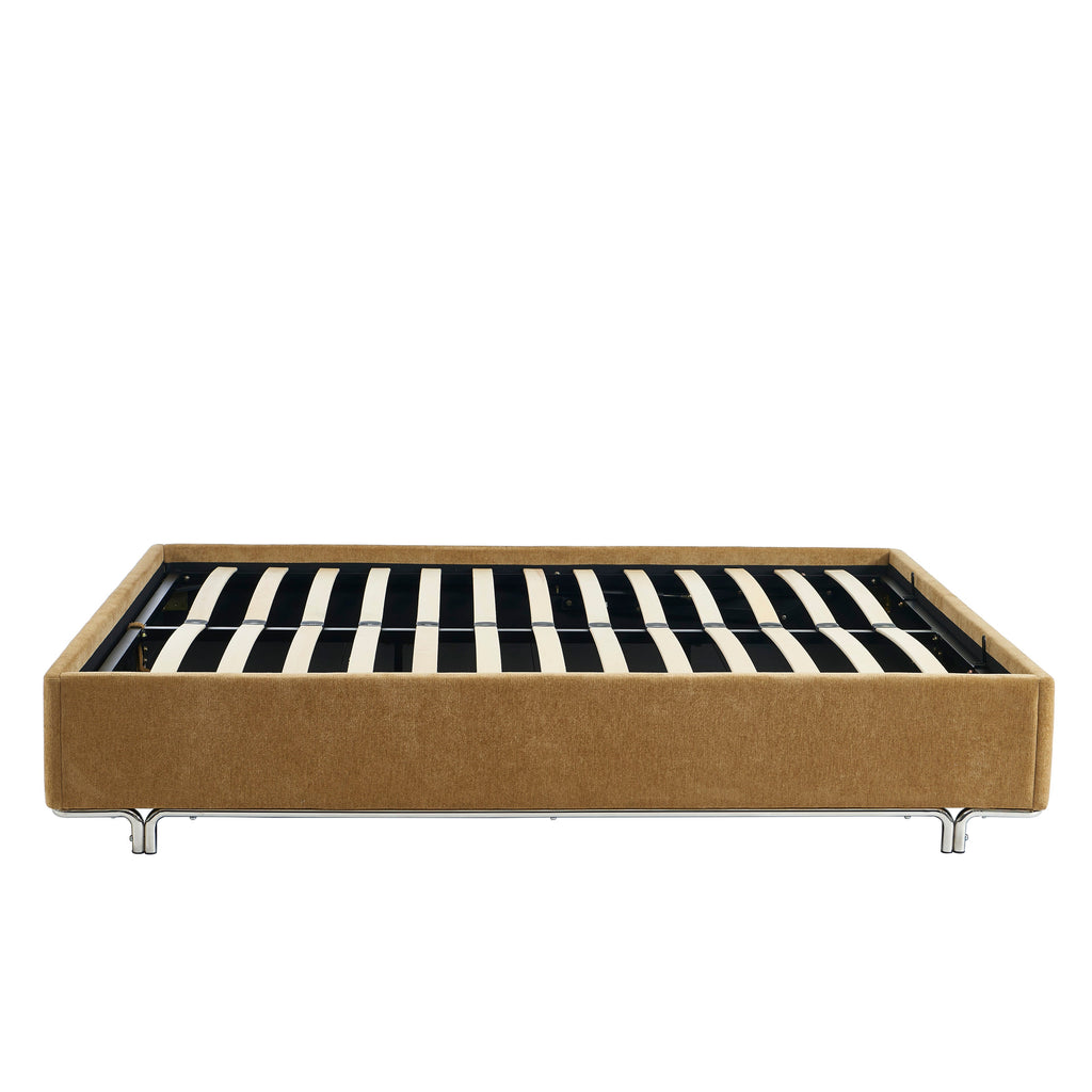 MAGGY Upholstered Storage Bed with Slatted Base – Brown