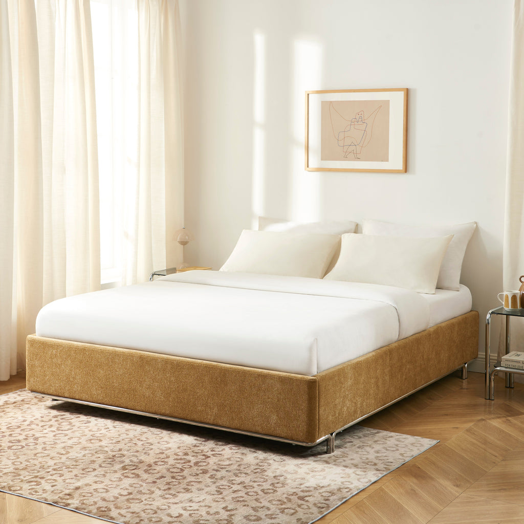MAGGY Upholstered Storage Bed with Slatted Base – Brown