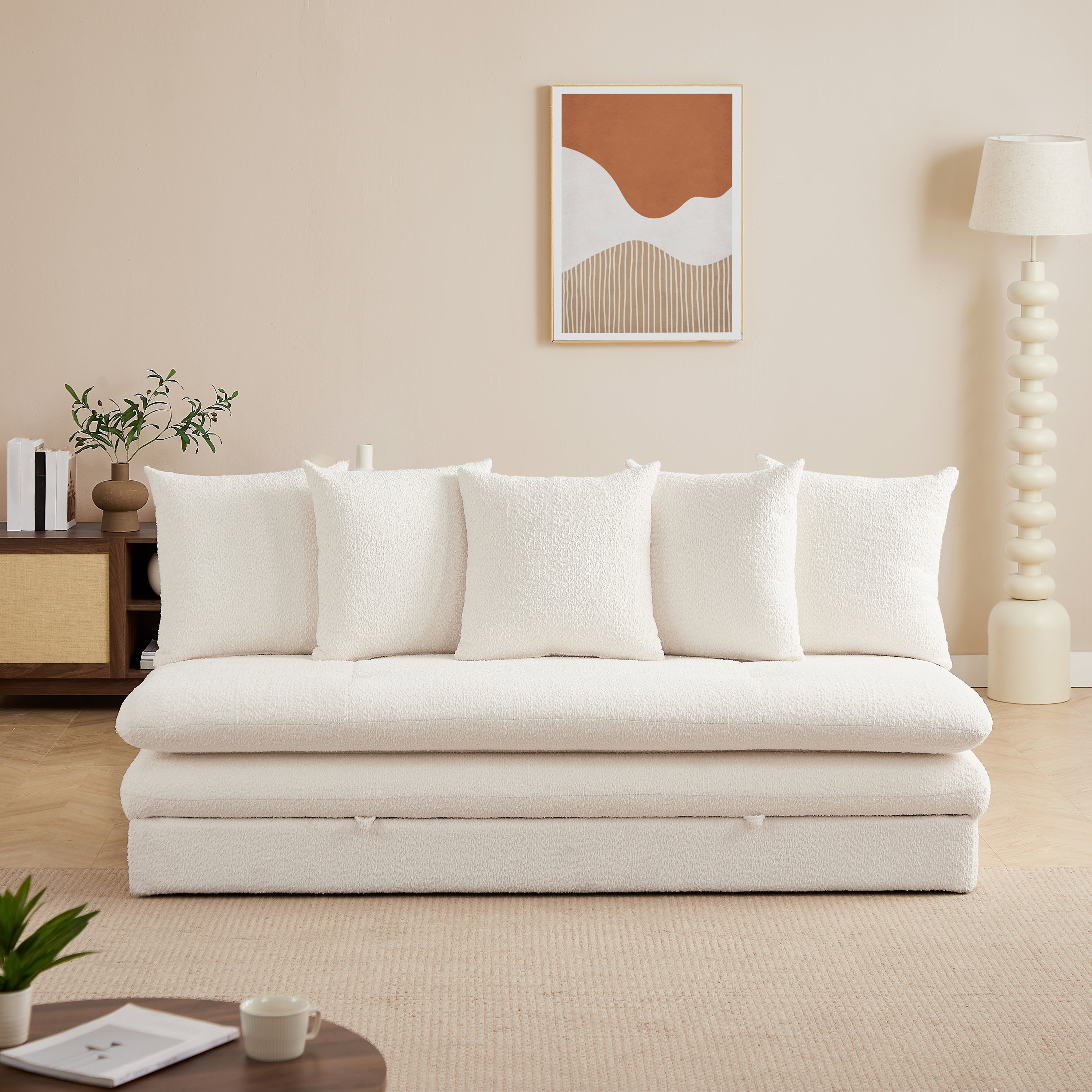 MAORA 3-Seater Convertible Sofa Bed Bouclé - Beige