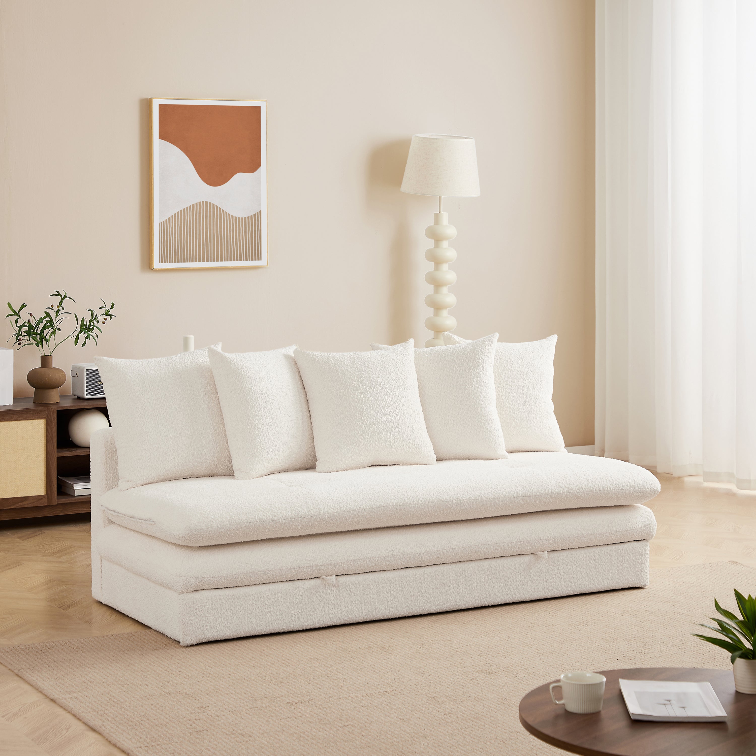MAORA 3-Seater Convertible Sofa Bed Bouclé - Beige