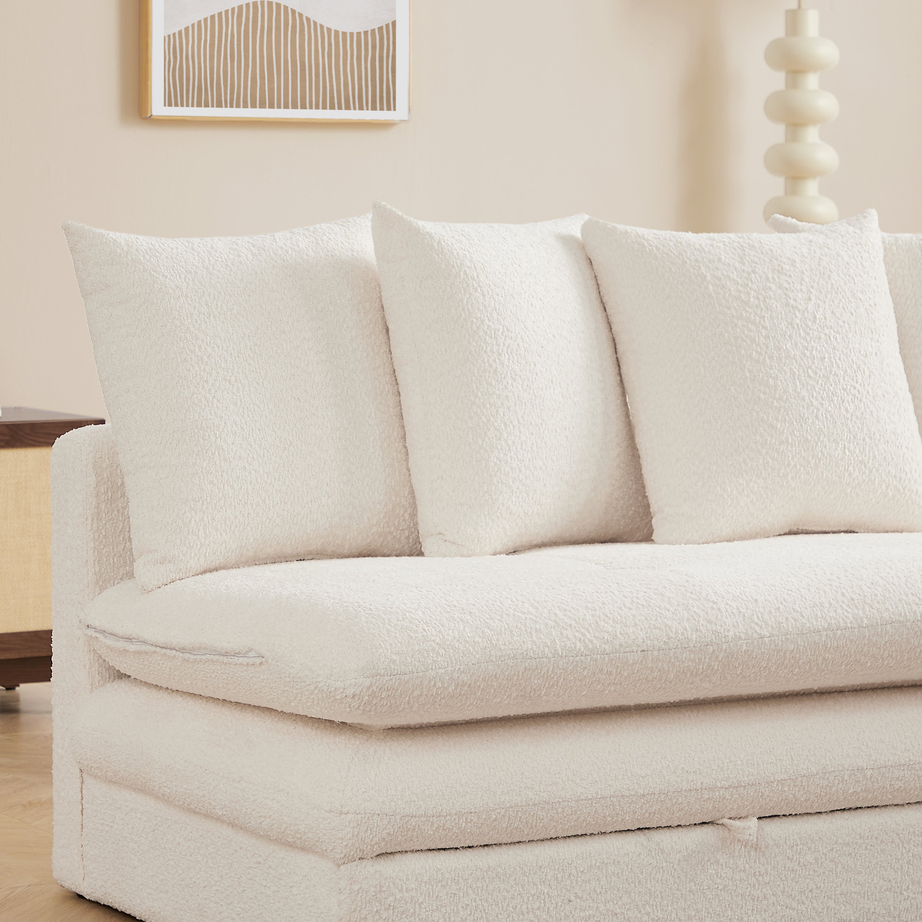 MAORA 3-Seater Convertible Sofa Bed Bouclé - Beige