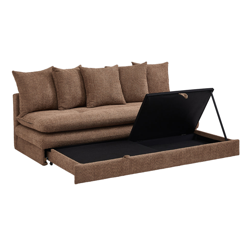MAORA 3-Seater Convertible Sofa Bed Bouclé - Brown