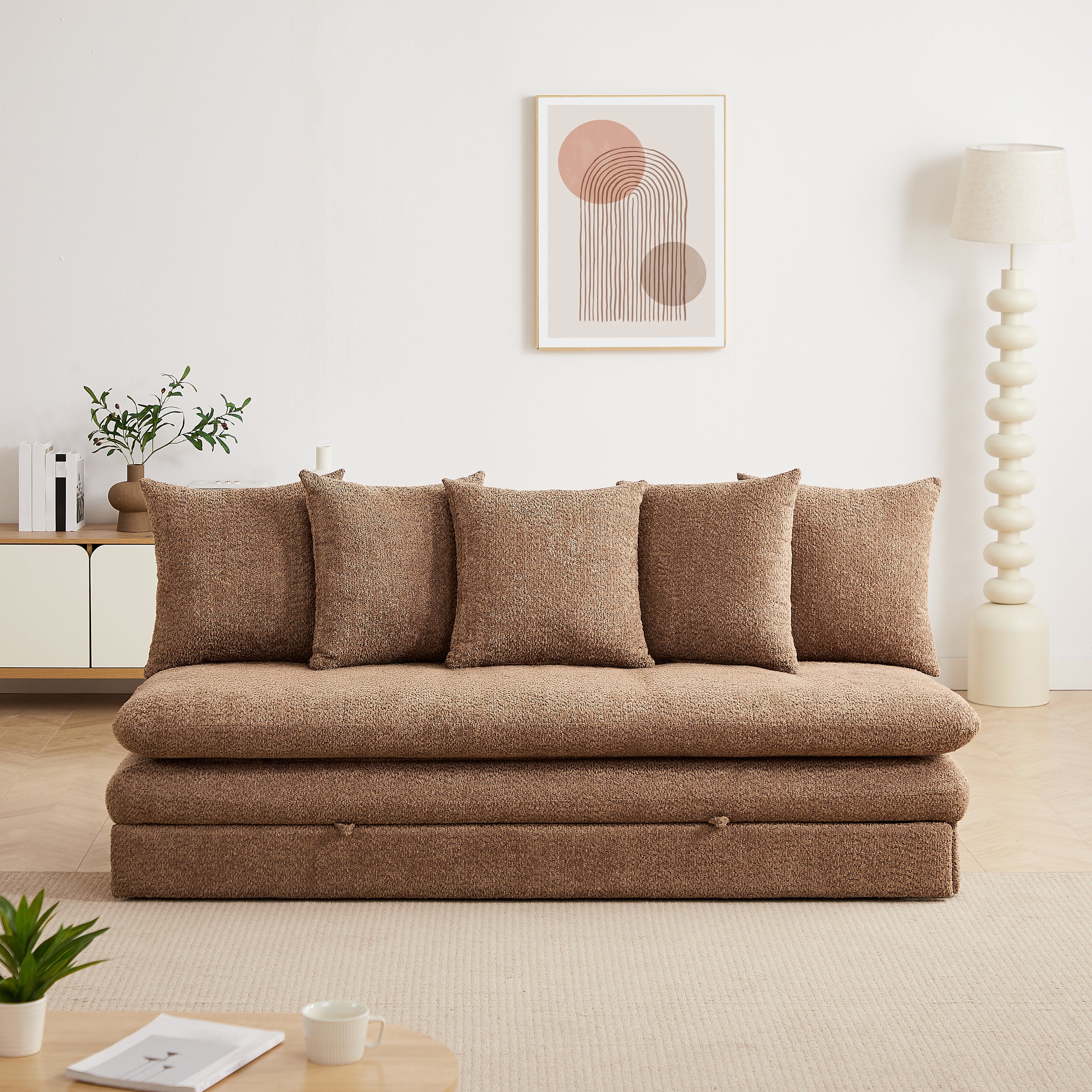 MAORA 3-Seater Convertible Sofa Bed Bouclé - Brown