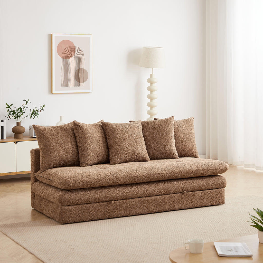 MAORA 3-Seater Convertible Sofa Bed Bouclé - Brown