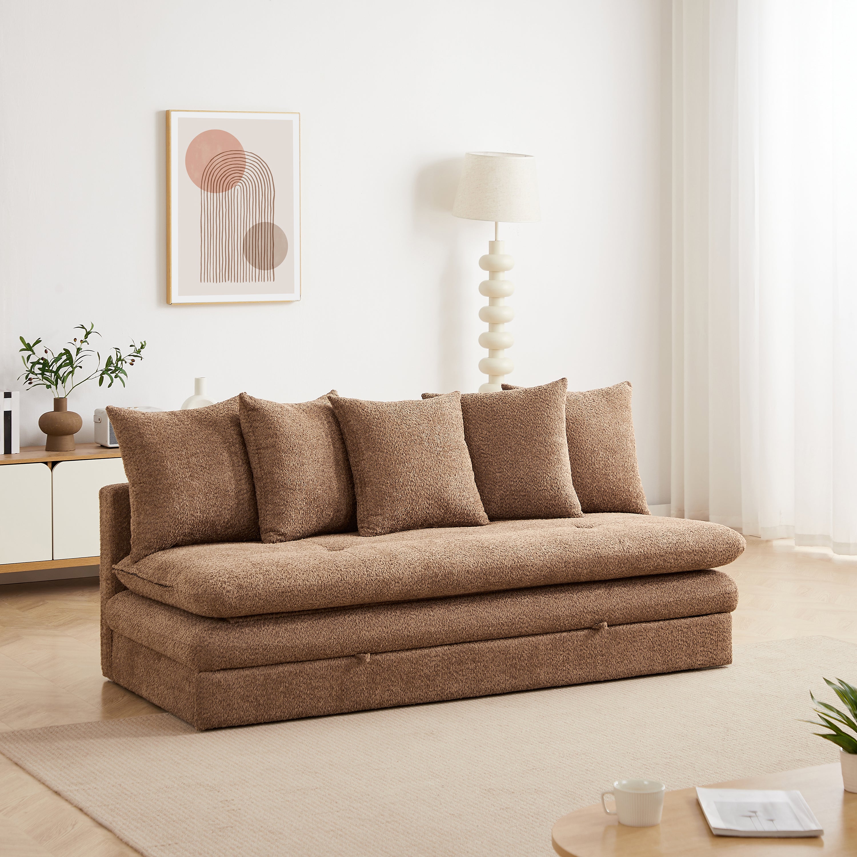 MAORA 3-Seater Convertible Sofa Bed Bouclé - Brown